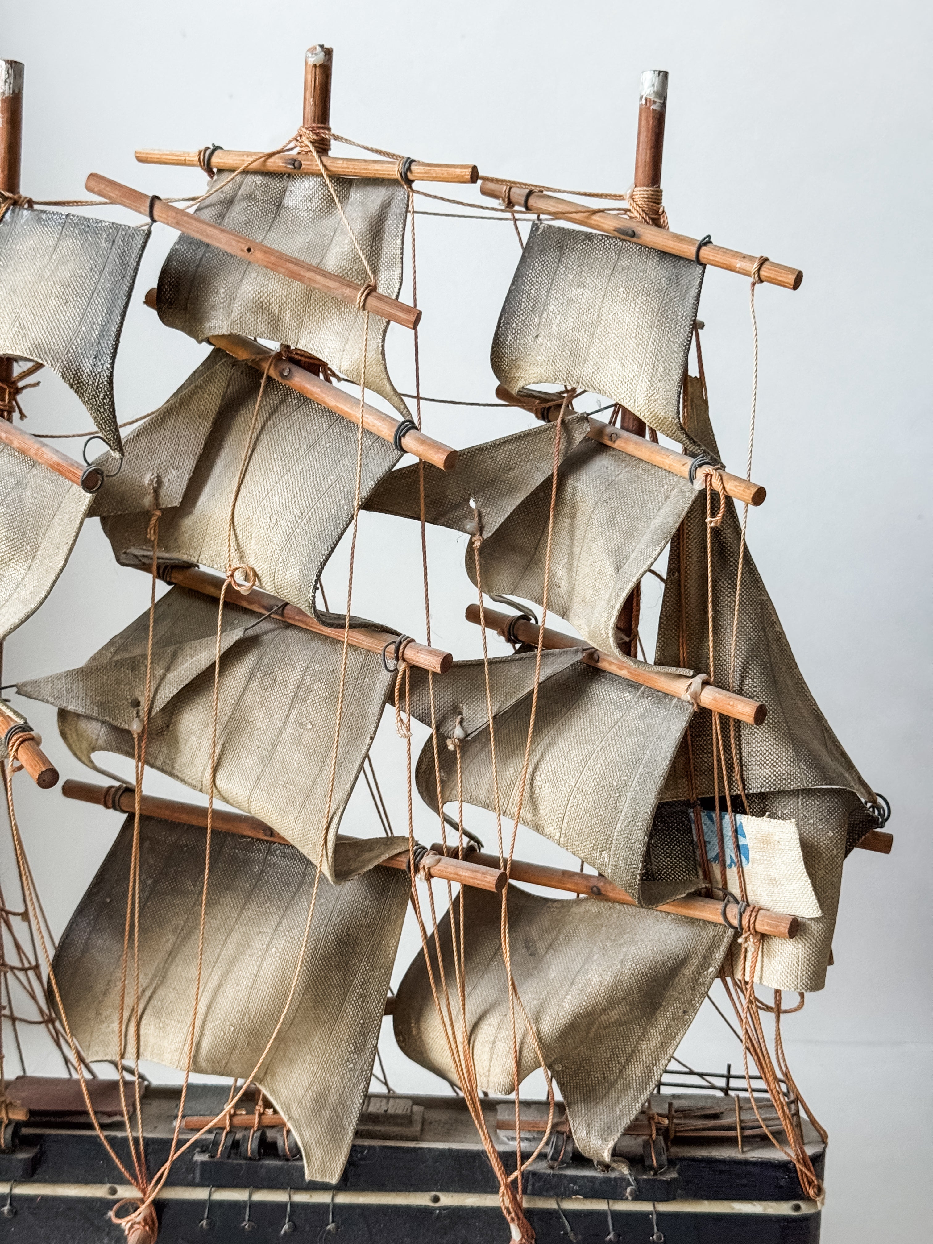 Vintage Wood And Cloth Painted Ship Replica Model