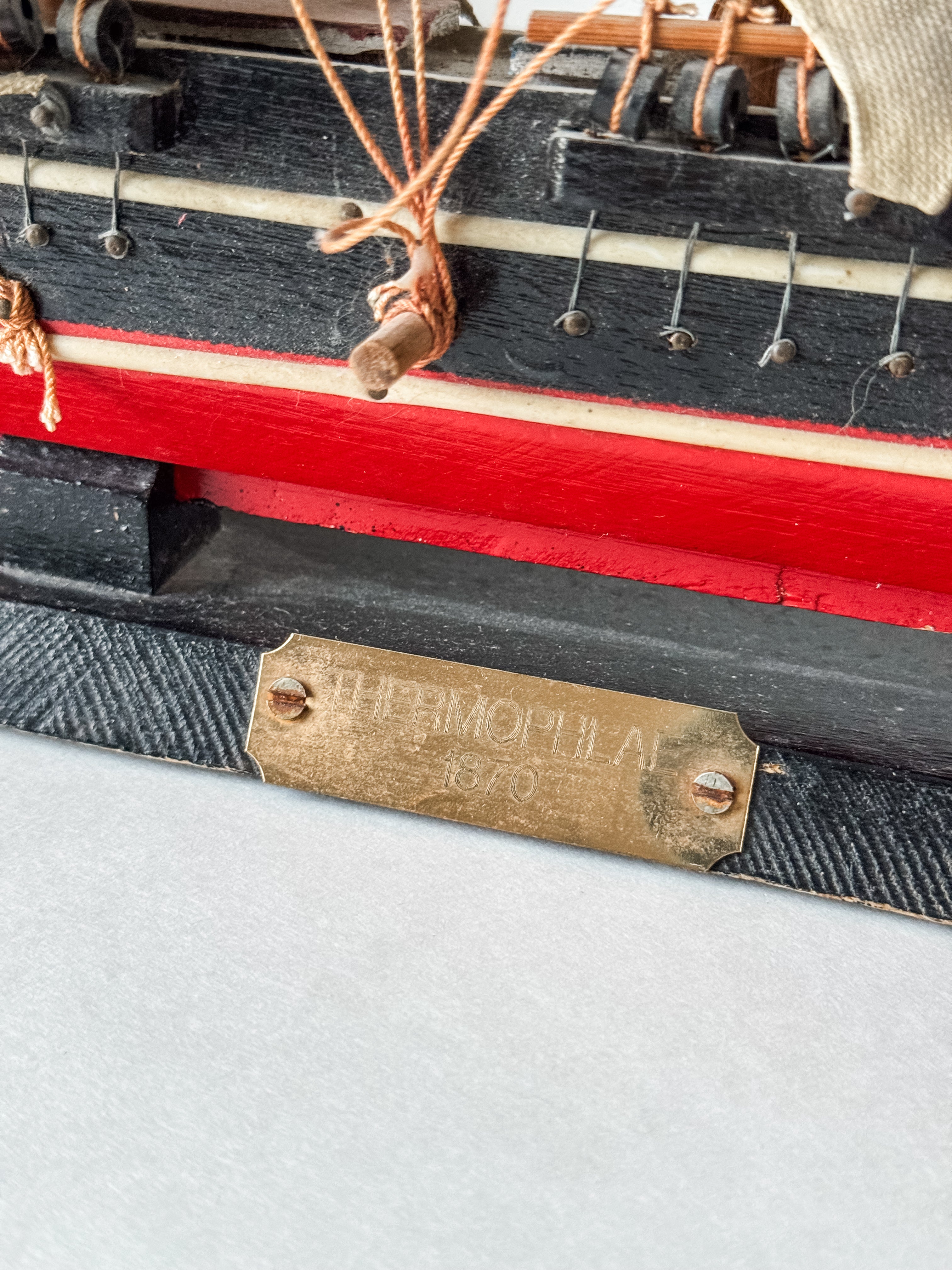 Vintage Wood And Cloth Painted Ship Replica Model
