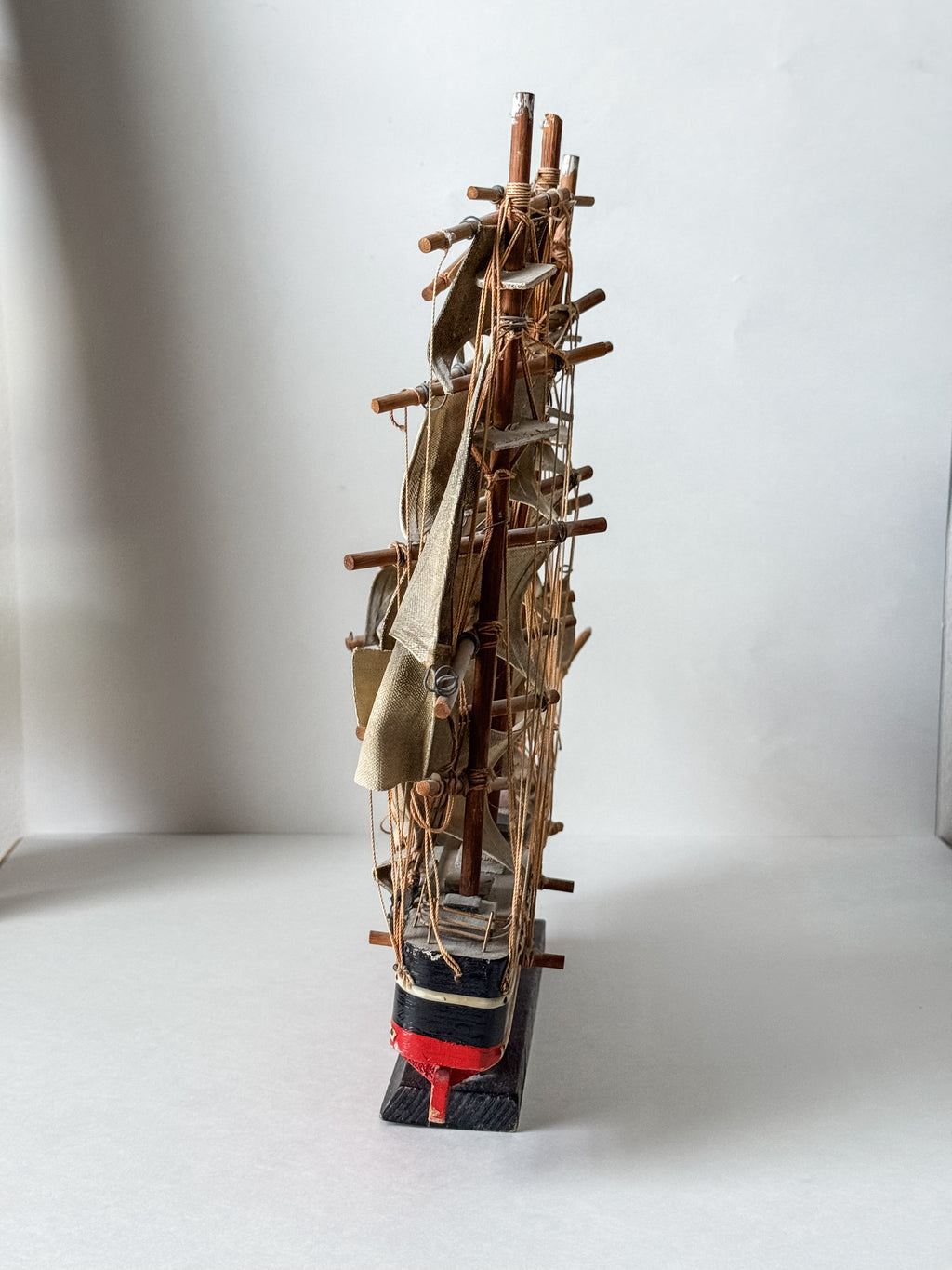 Vintage Wood And Cloth Painted Ship Replica Model
