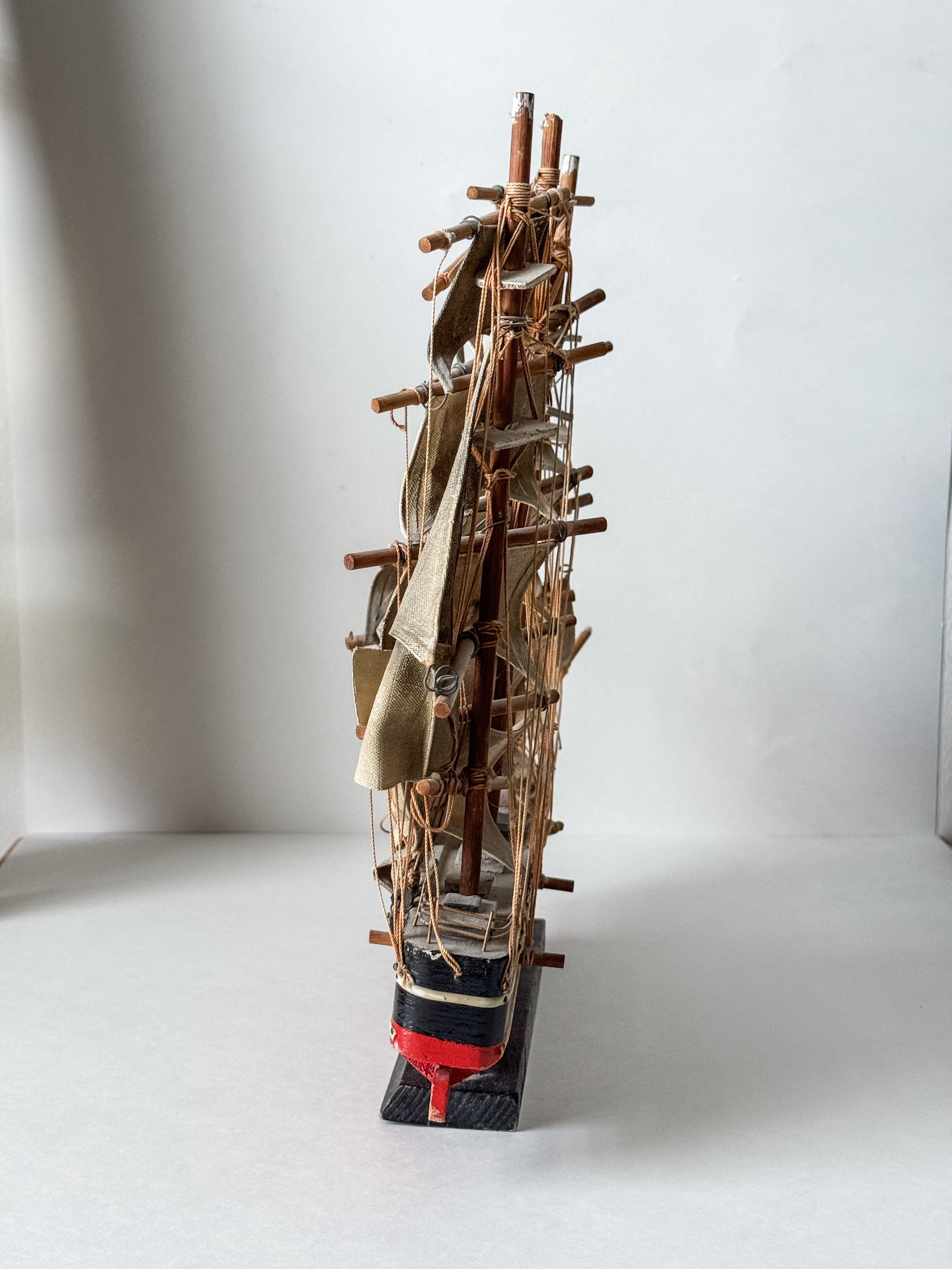 Vintage Wood And Cloth Painted Ship Replica Model