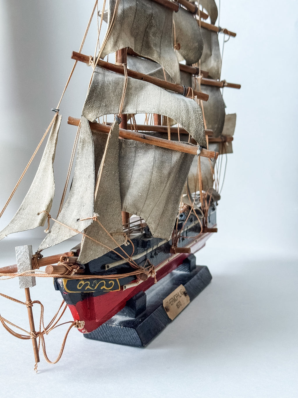 Vintage Wood And Cloth Painted Ship Replica Model