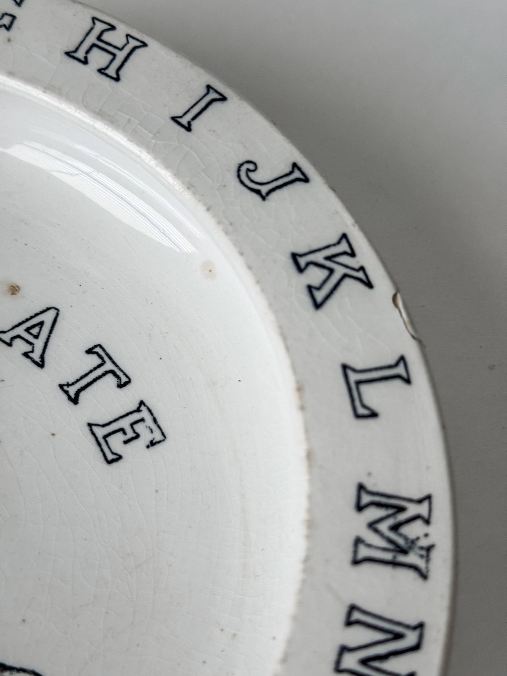 Antique English  Ironstone Black And White Alphabet Child's Plate
