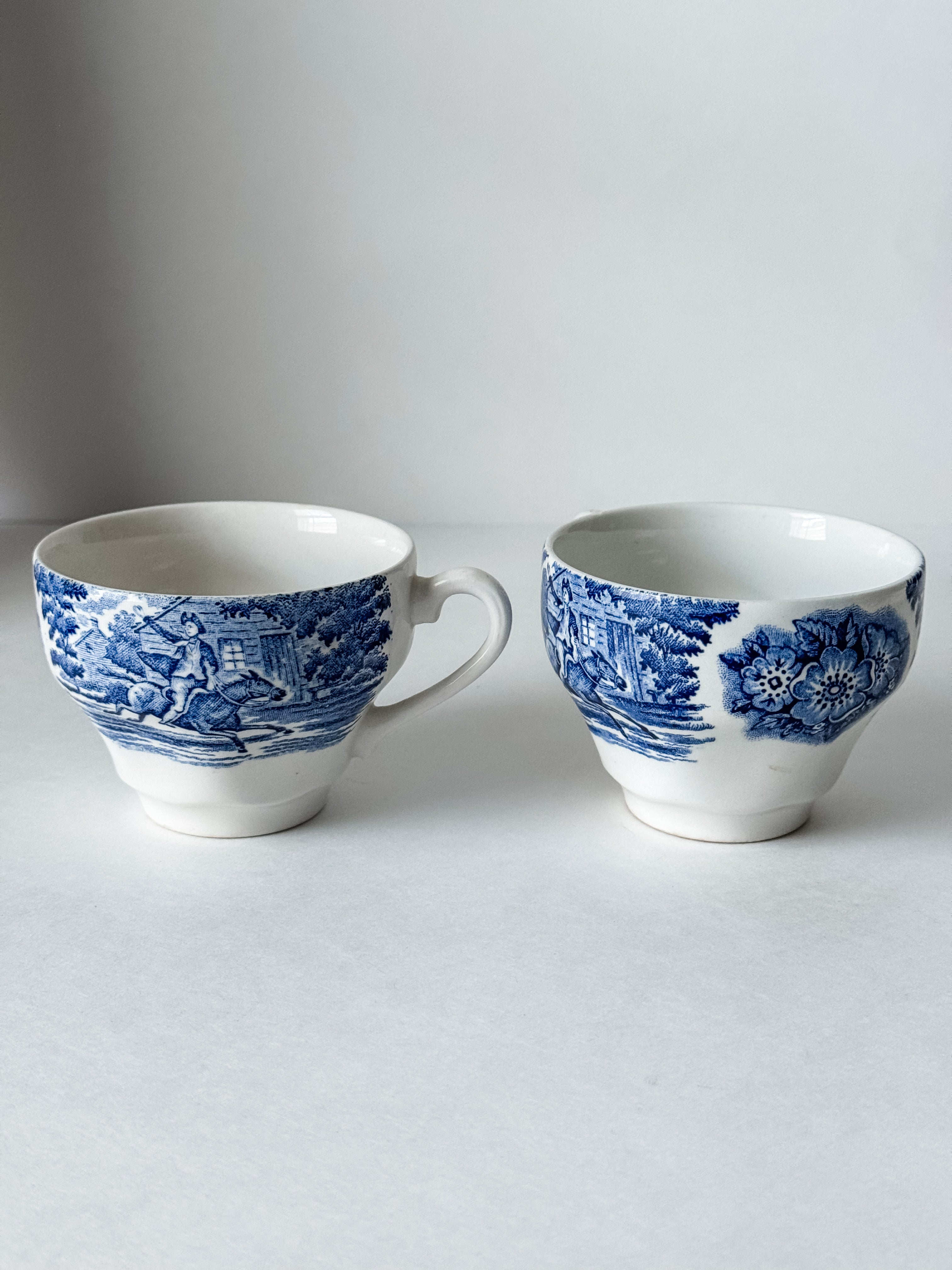 Beautiful Pair Of English Blue And White Teacups