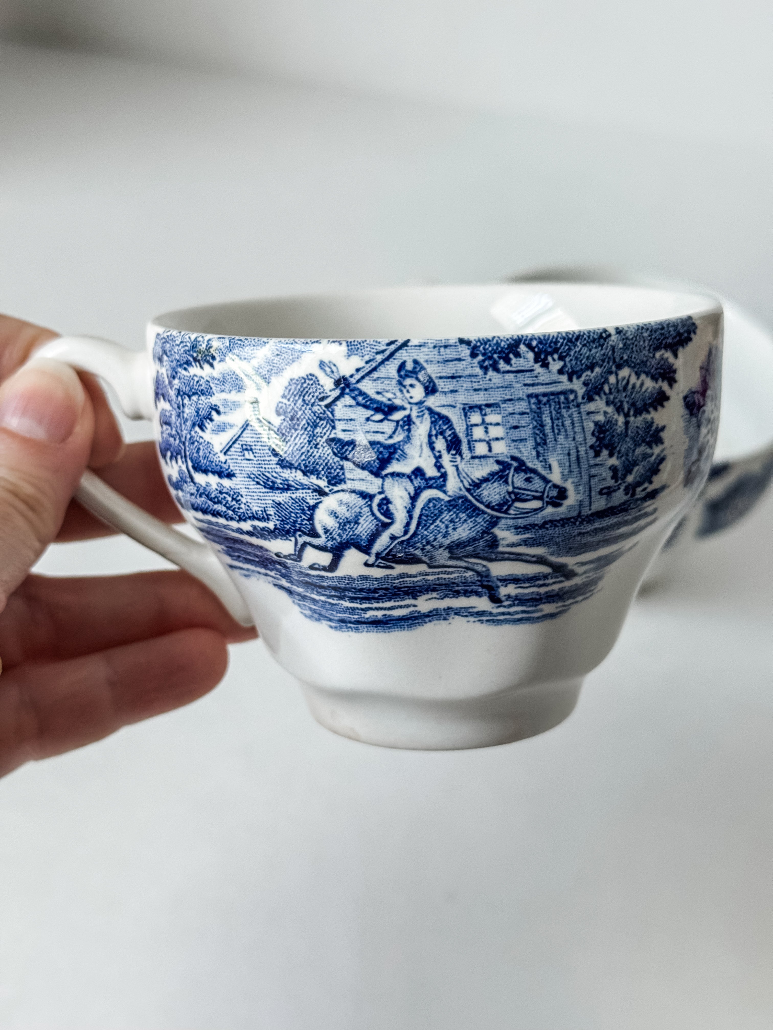 Beautiful Pair Of English Blue And White Teacups