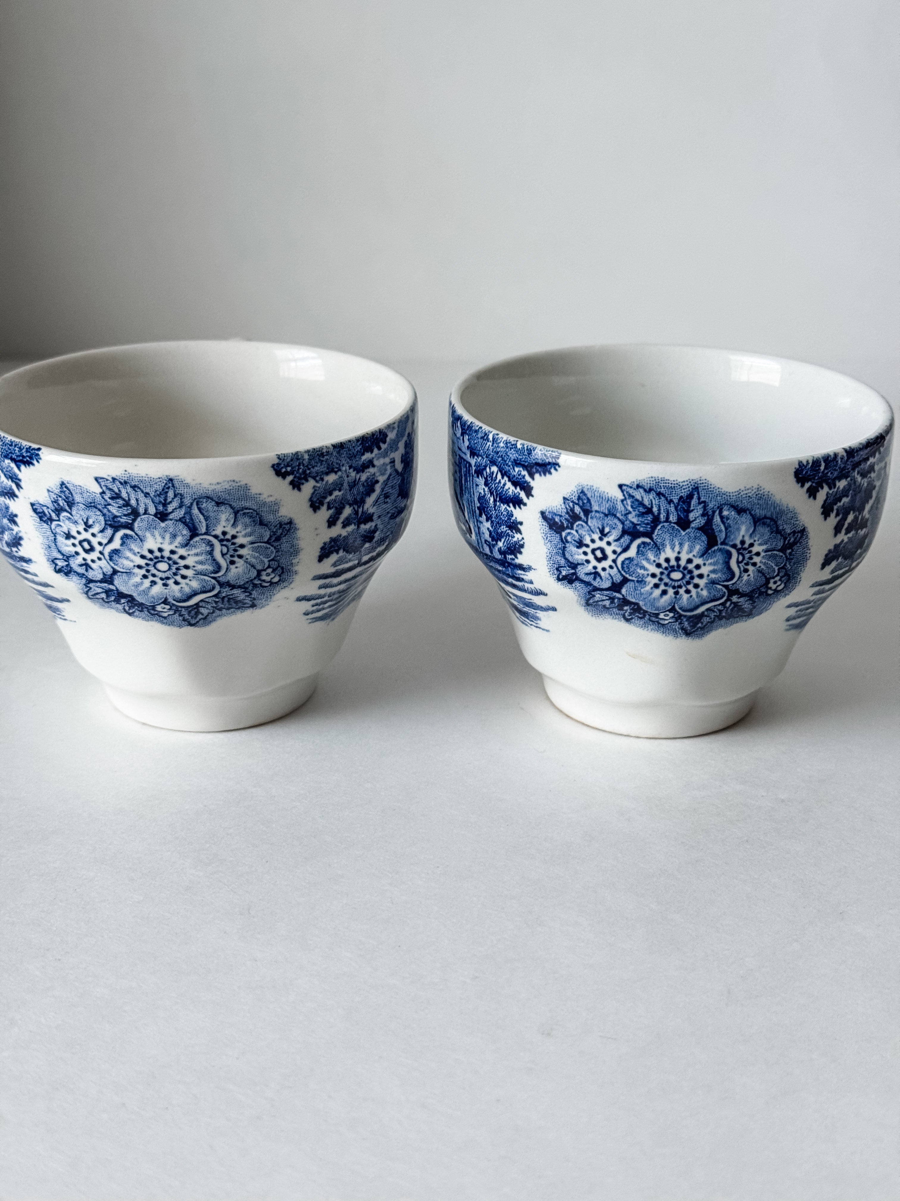 Beautiful Pair Of English Blue And White Teacups