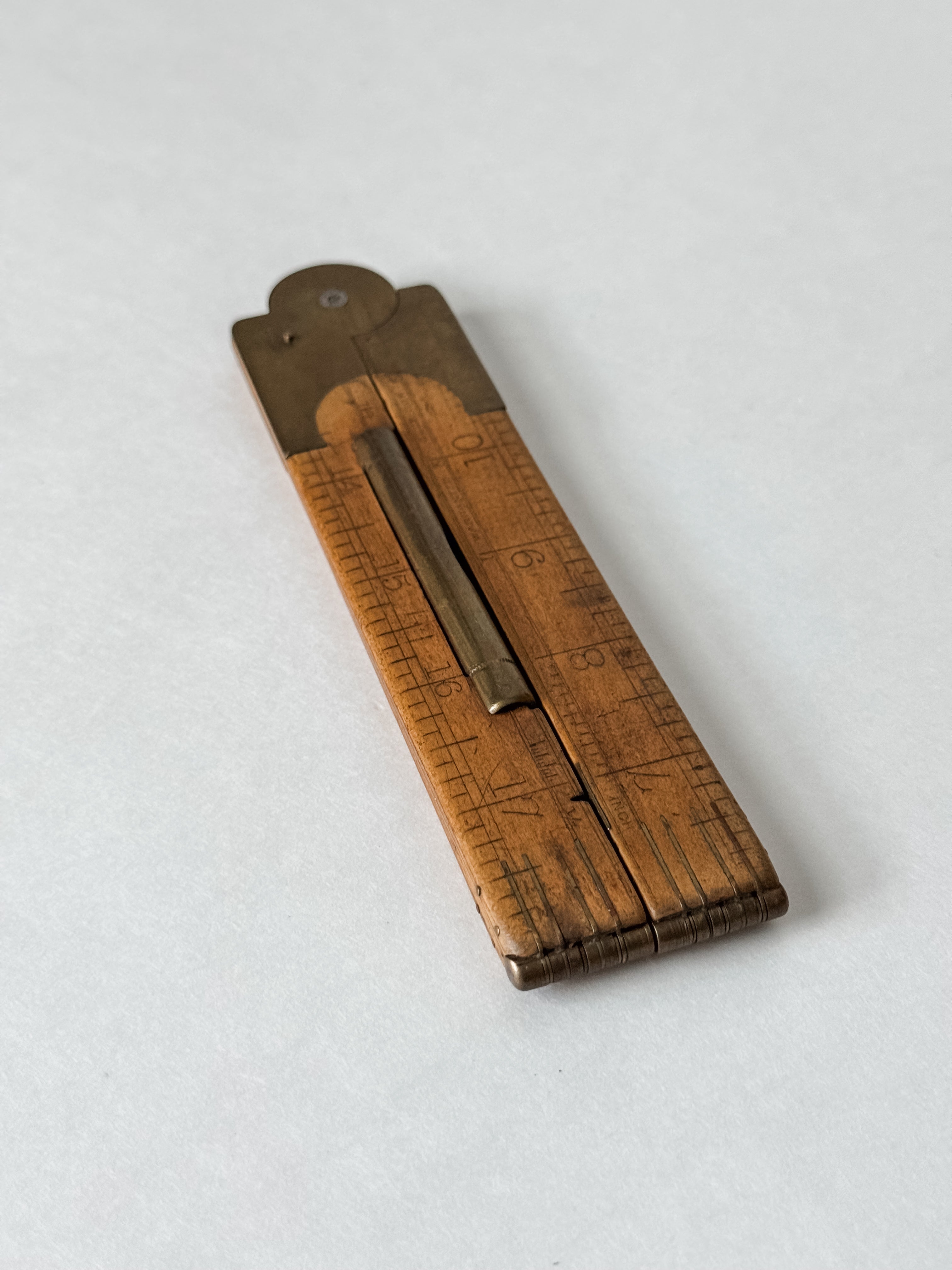 Antique Wood And Brass Folding Ruler With Level