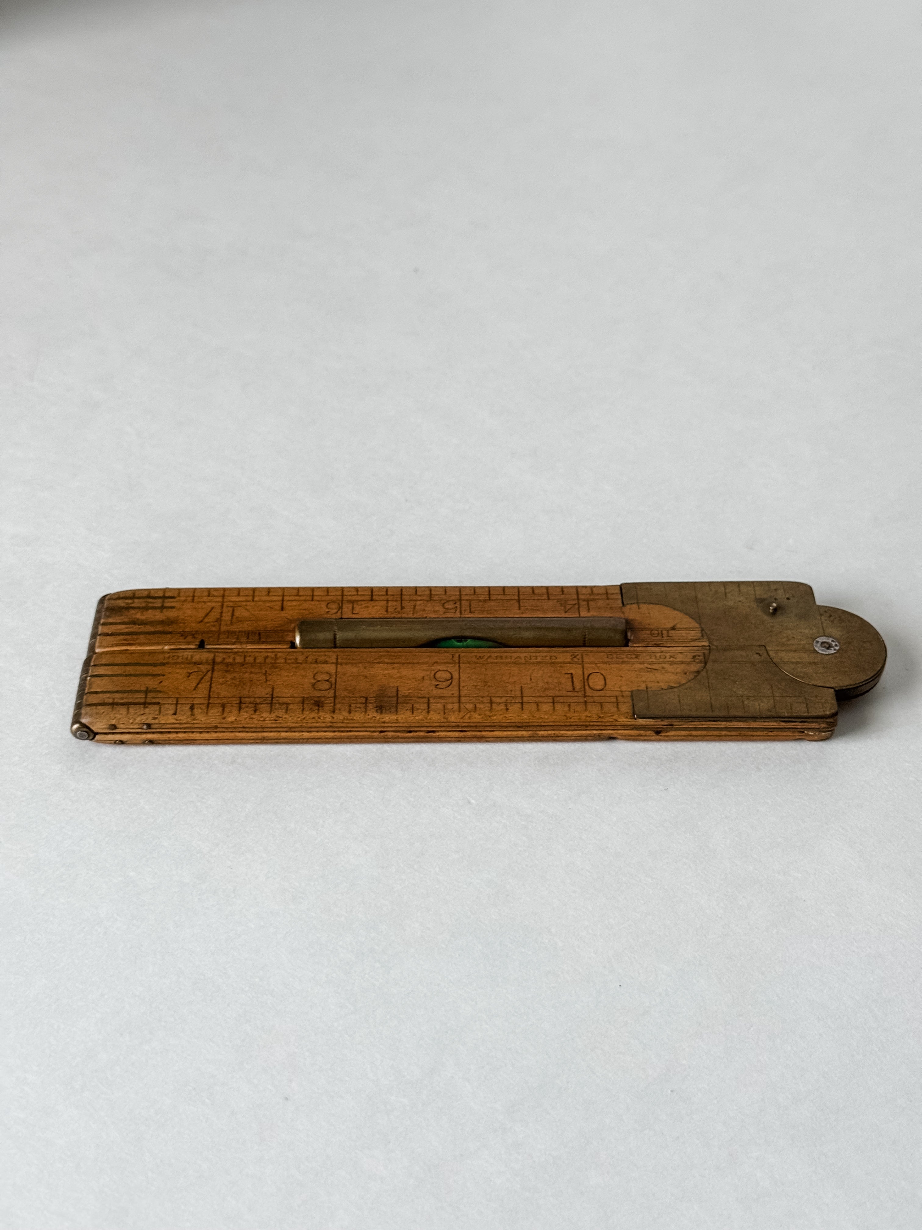 Antique Wood And Brass Folding Ruler With Level