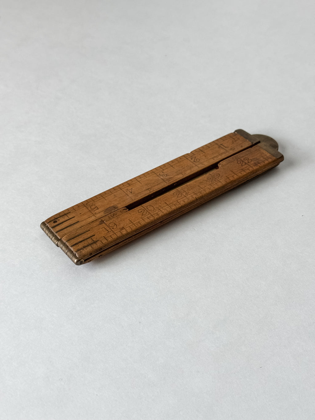 Antique Wood And Brass Folding Ruler With Level