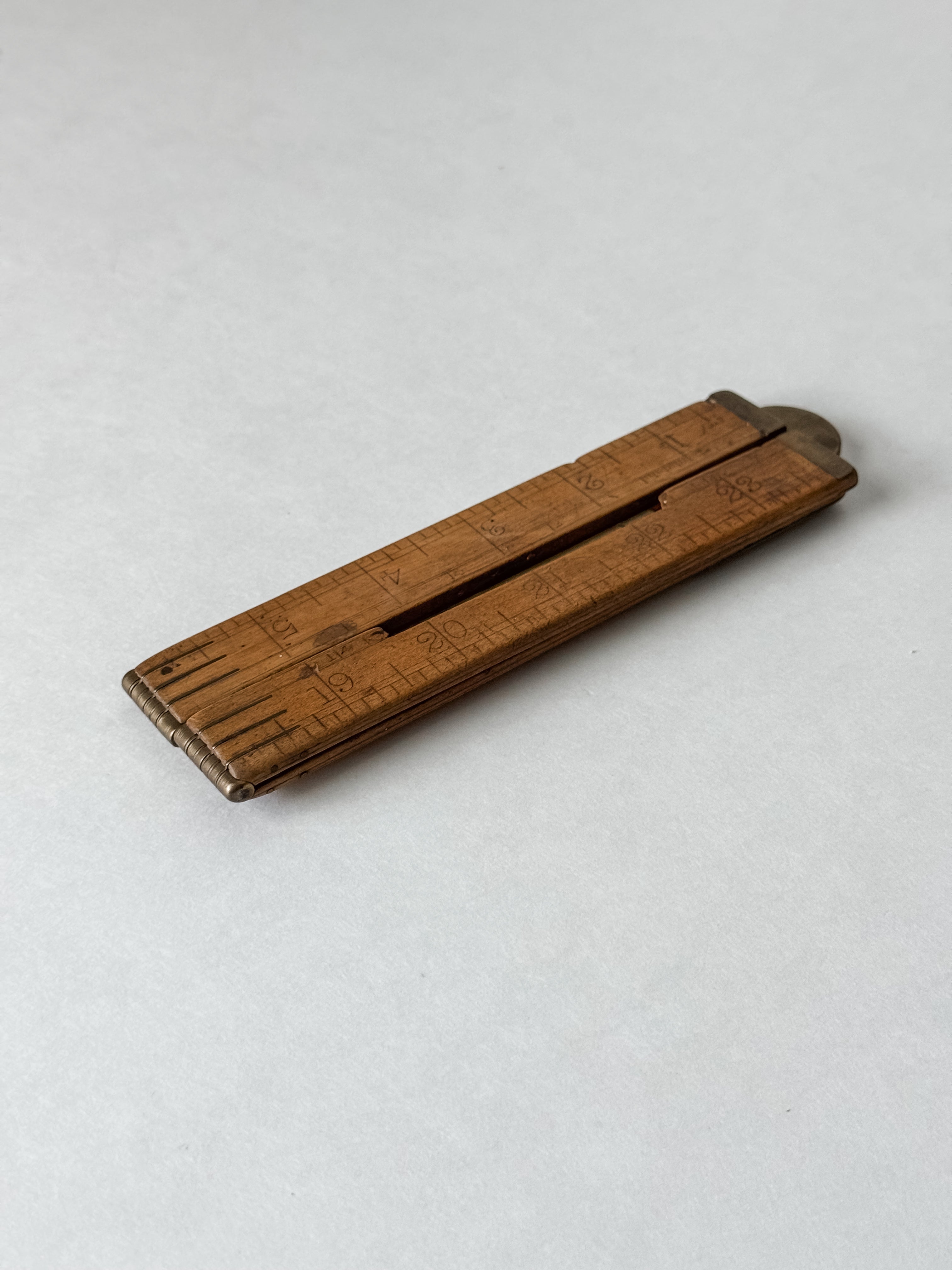 Antique Wood And Brass Folding Ruler With Level
