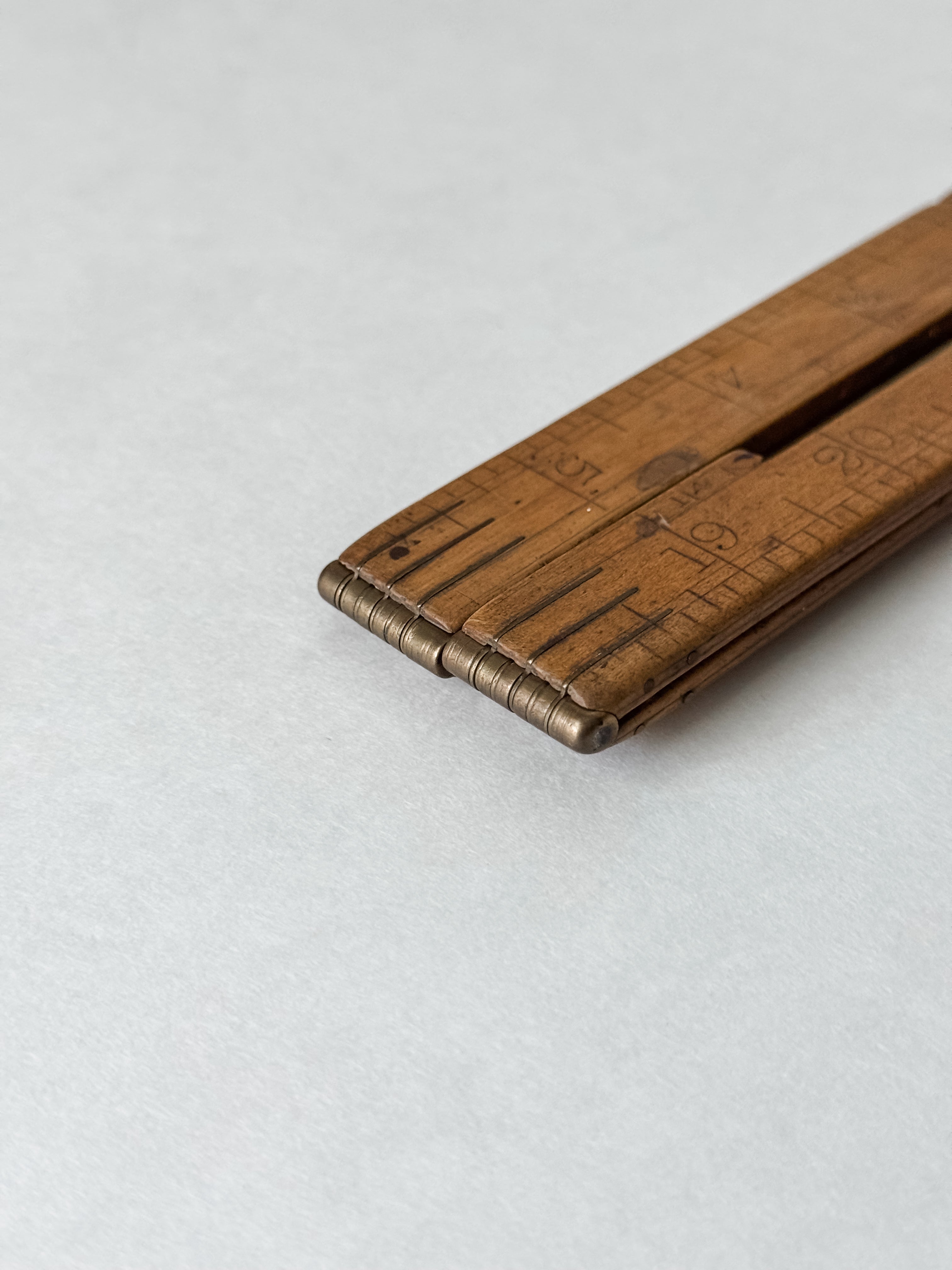 Antique Wood And Brass Folding Ruler With Level