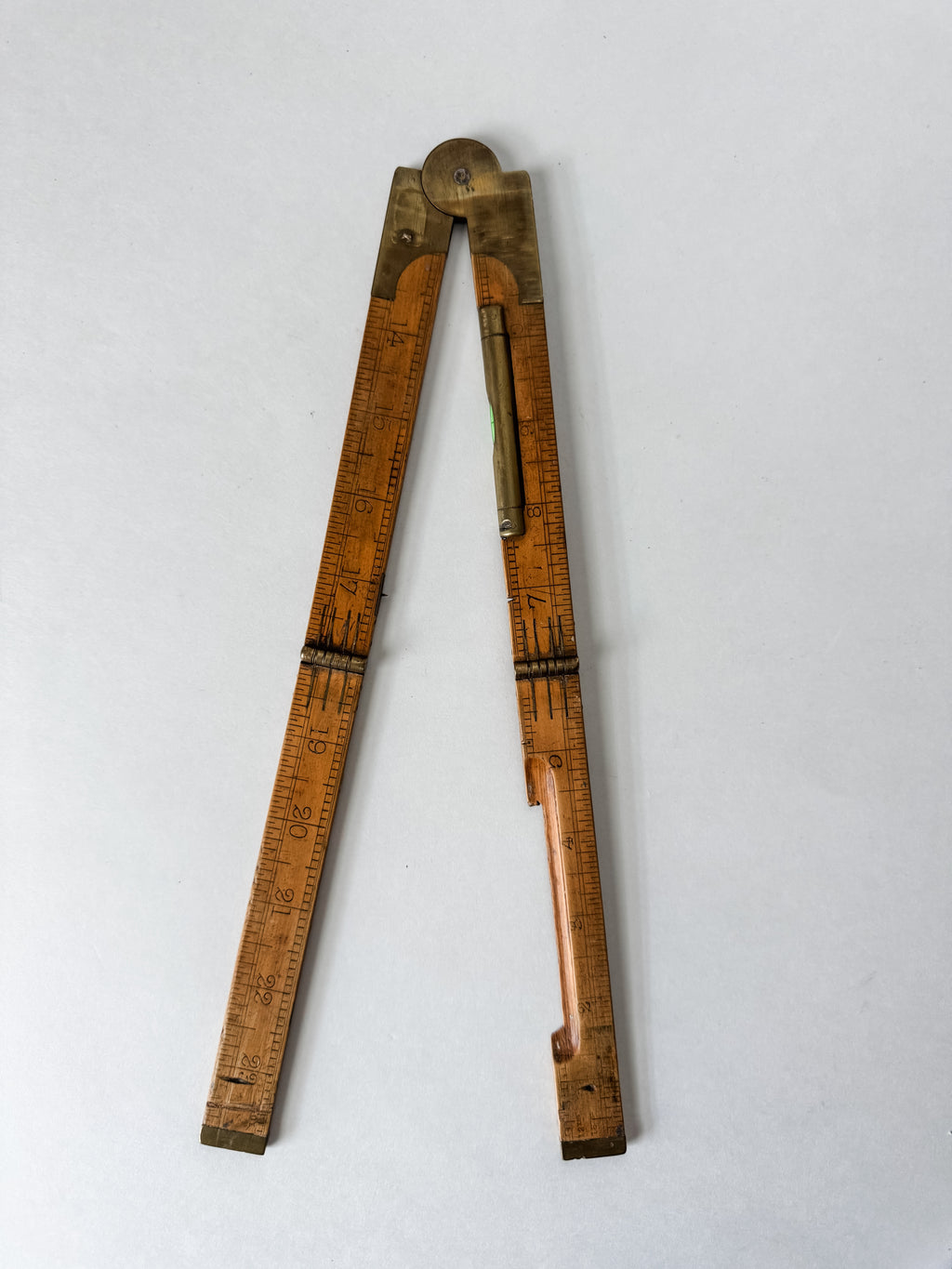 Antique Wood And Brass Folding Ruler With Level