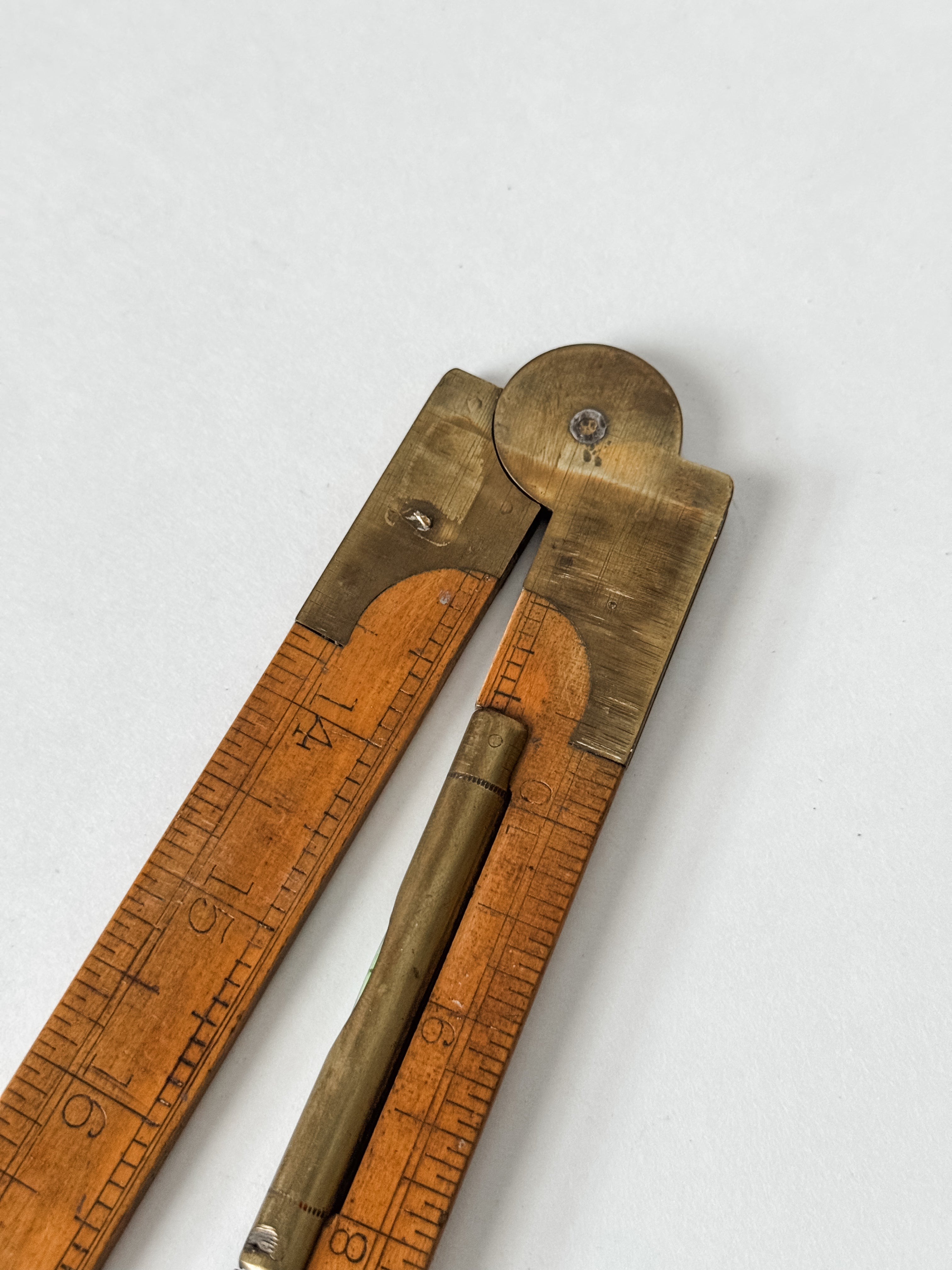 Antique Wood And Brass Folding Ruler With Level