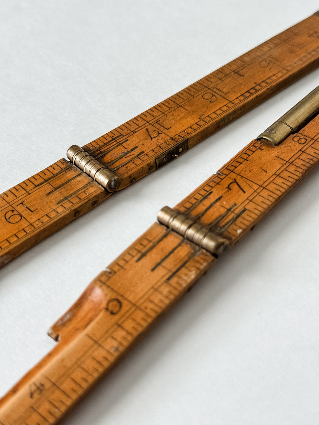 Antique Wood And Brass Folding Ruler With Level