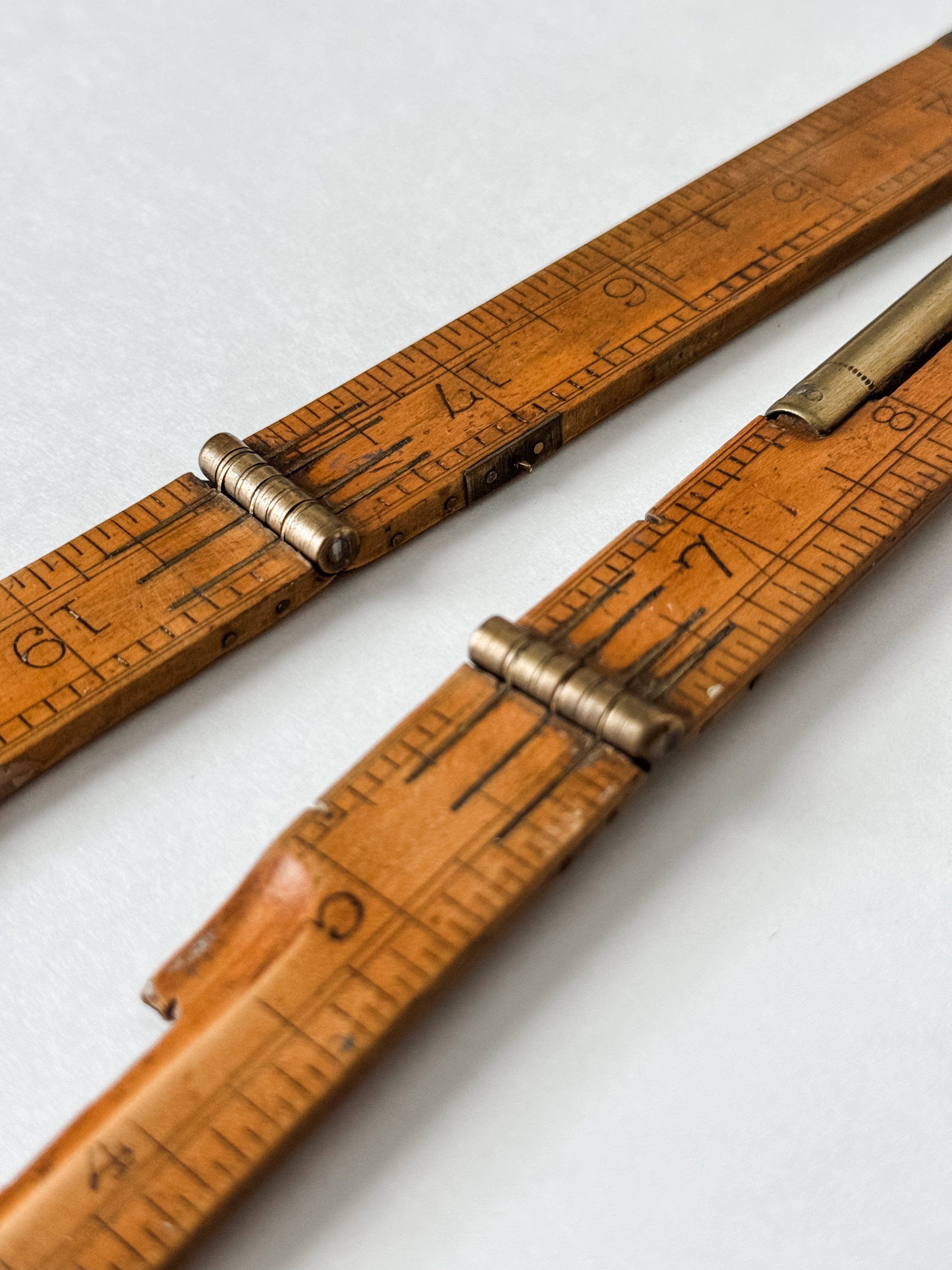 Antique Wood And Brass Folding Ruler With Level