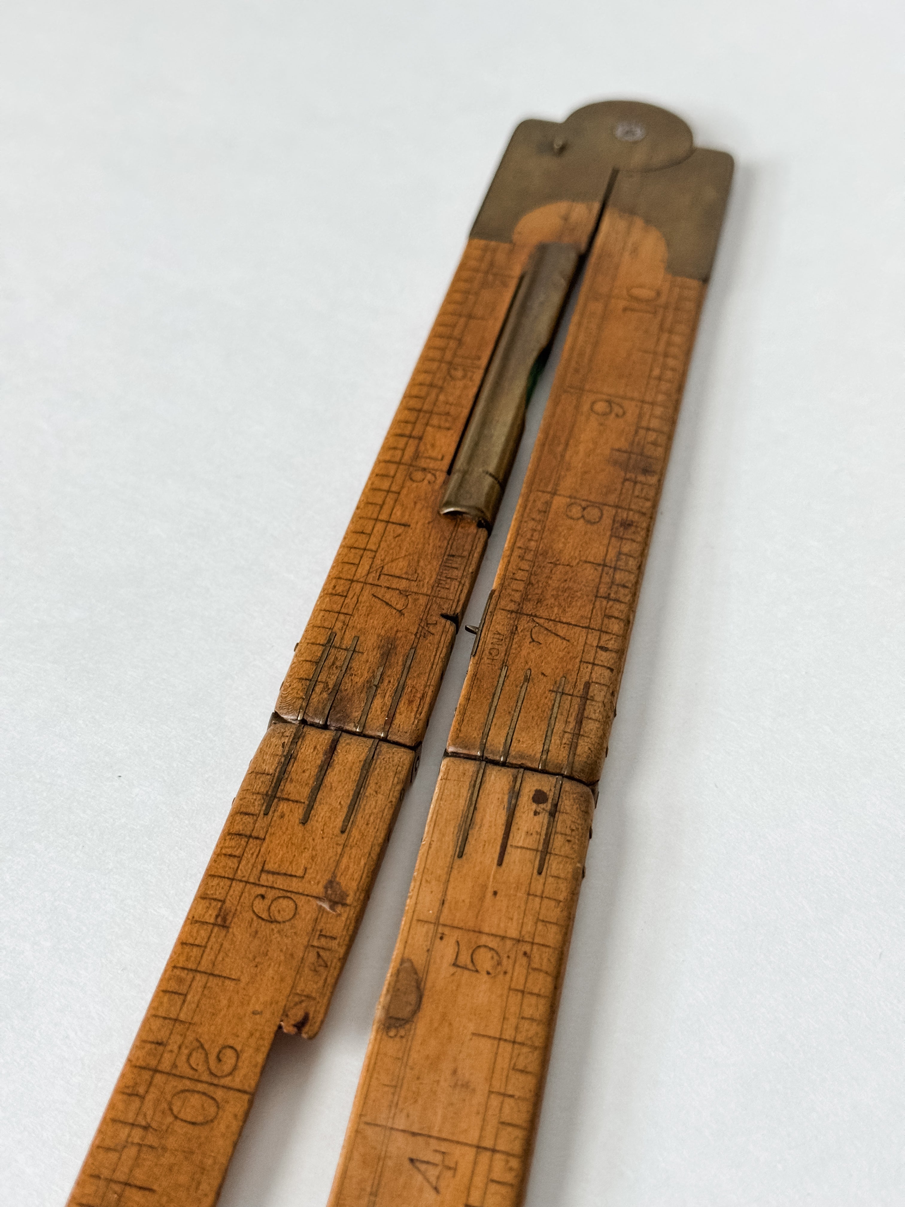 Antique Wood And Brass Folding Ruler With Level