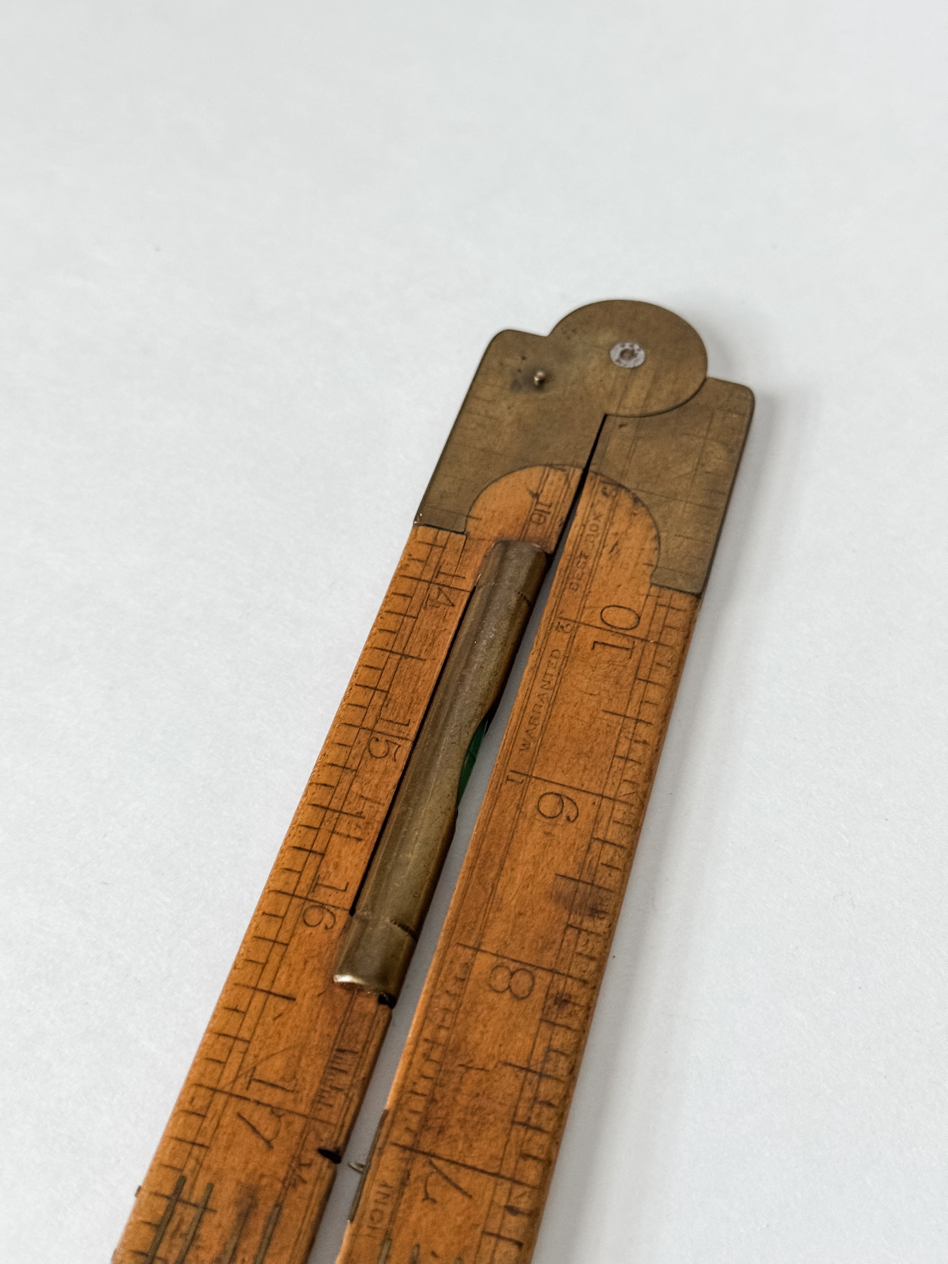 Antique Wood And Brass Folding Ruler With Level