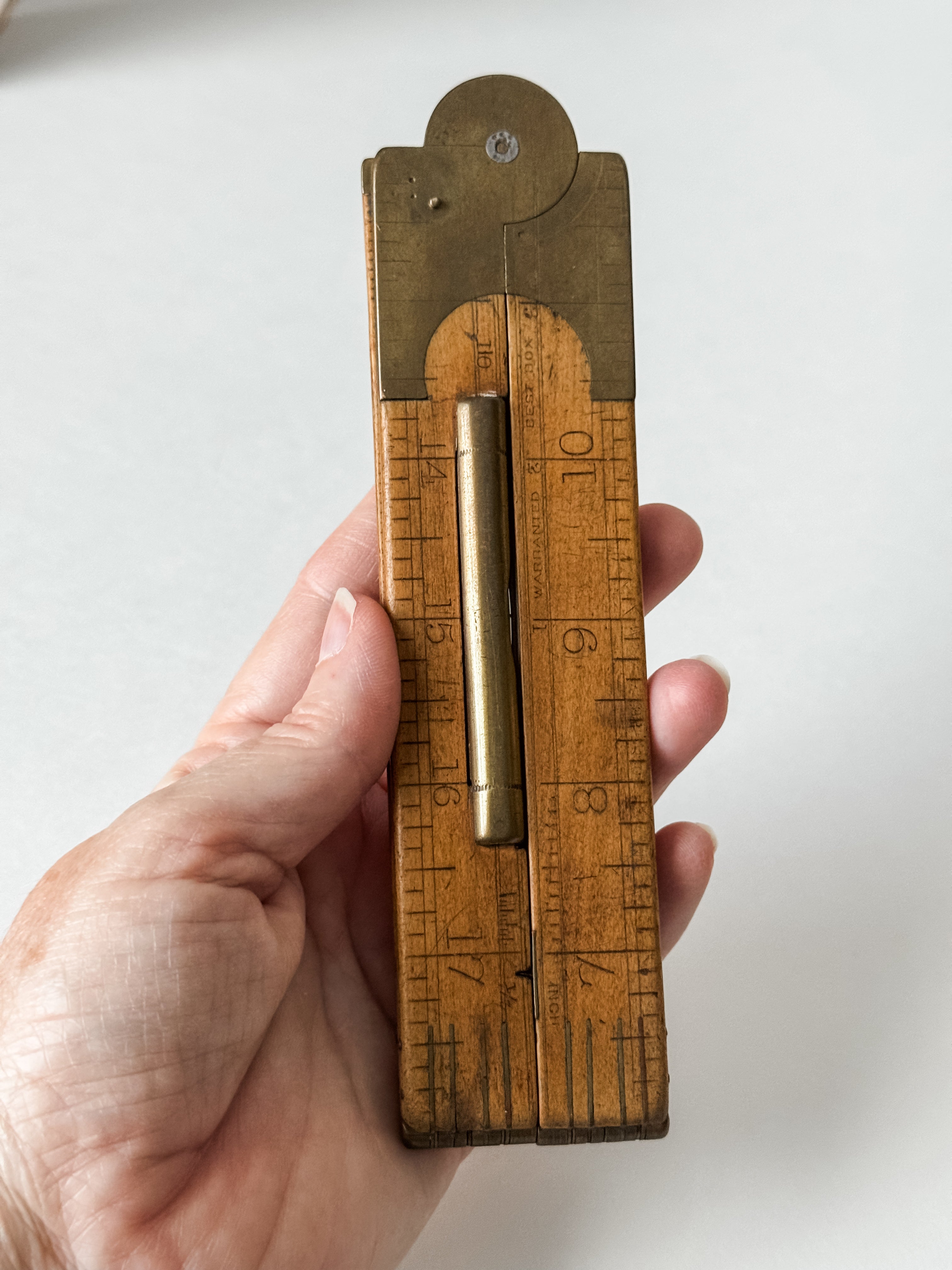 Antique Wood And Brass Folding Ruler With Level