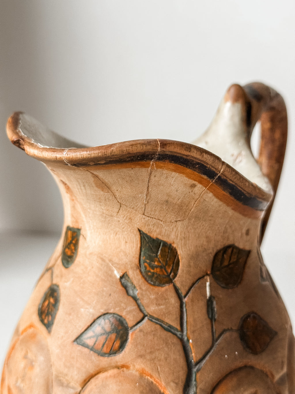Antique Finnish Folk Art Wood Carved Pitcher