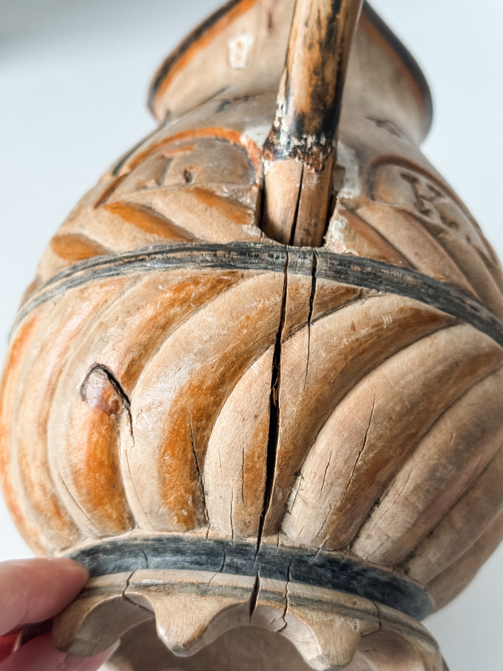 Antique Finnish Folk Art Wood Carved Pitcher