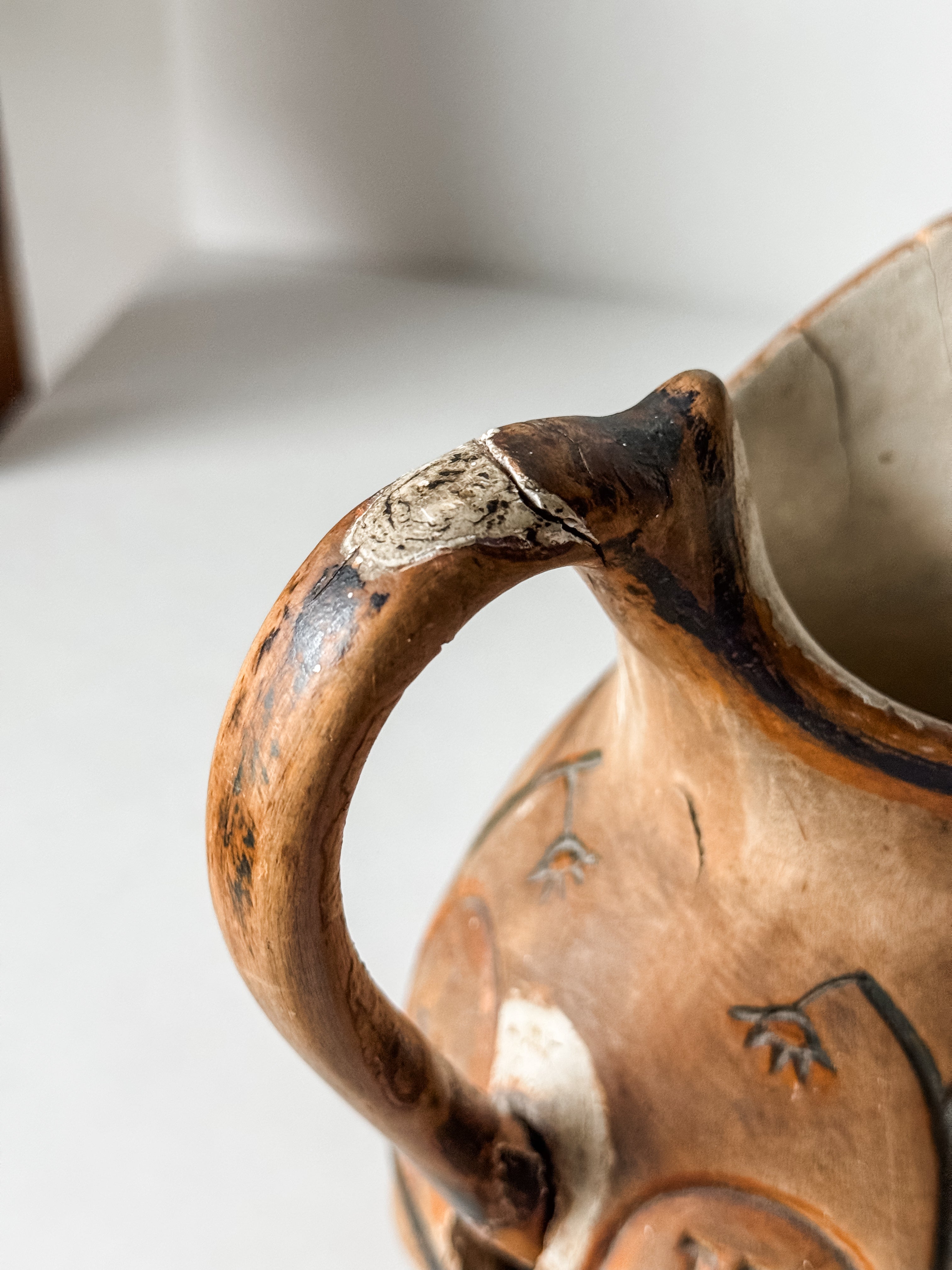 Antique Finnish Folk Art Wood Carved Pitcher