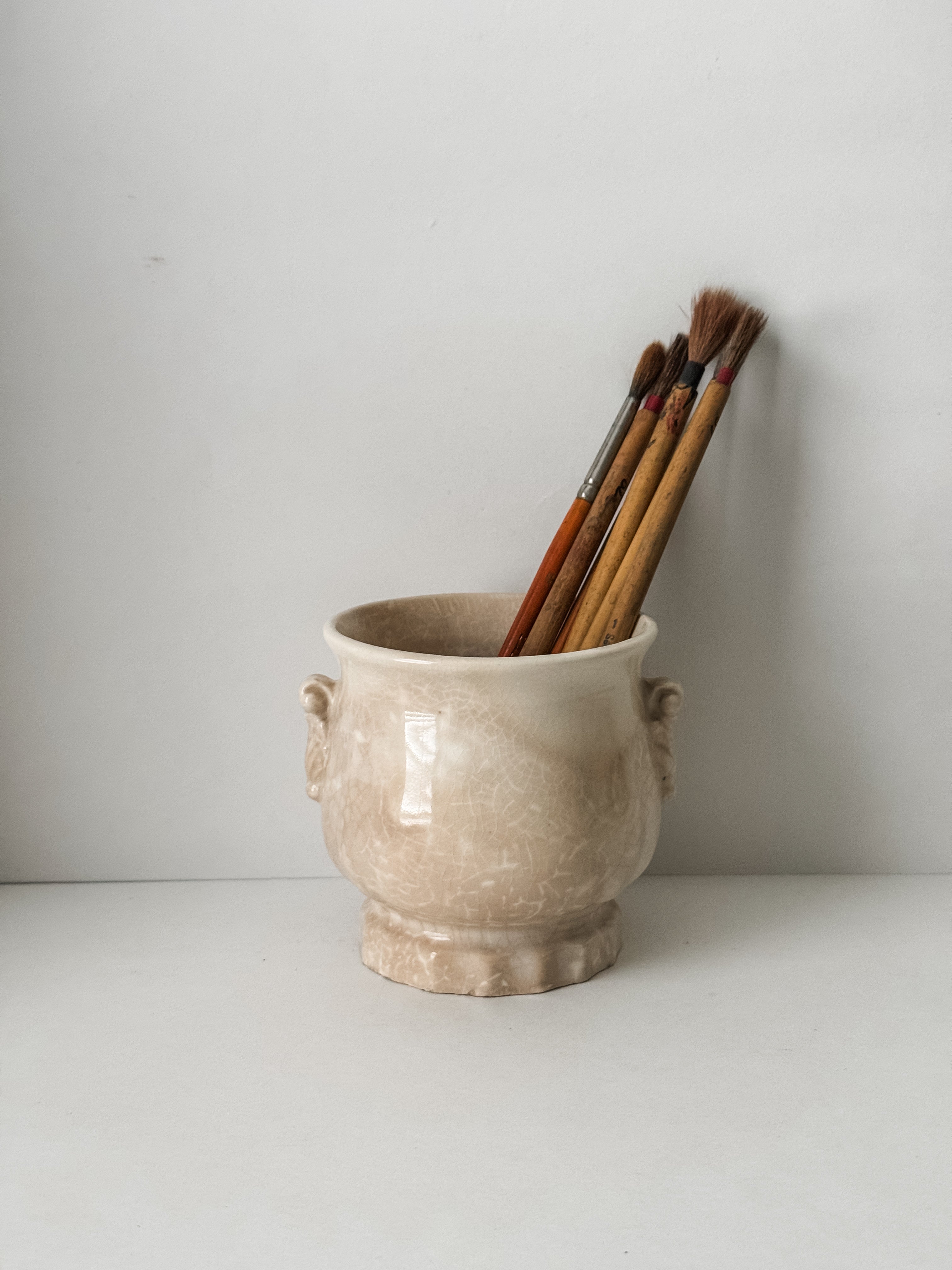 Small Vintage Ironstone Vessel With Paintbrush Collection