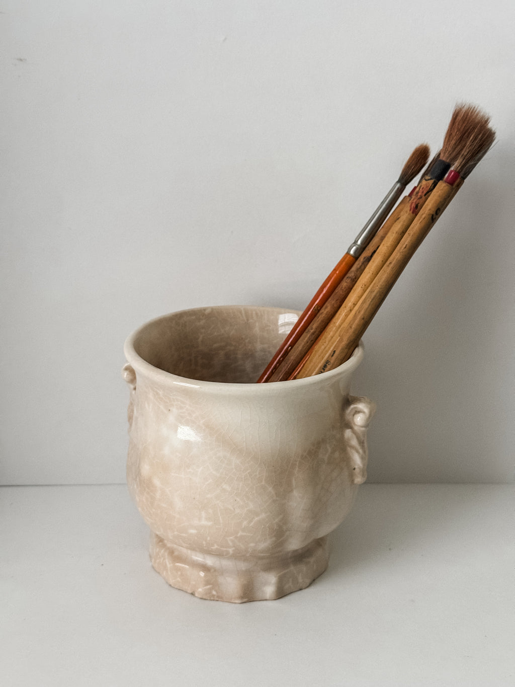 Small Vintage Ironstone Vessel With Paintbrush Collection
