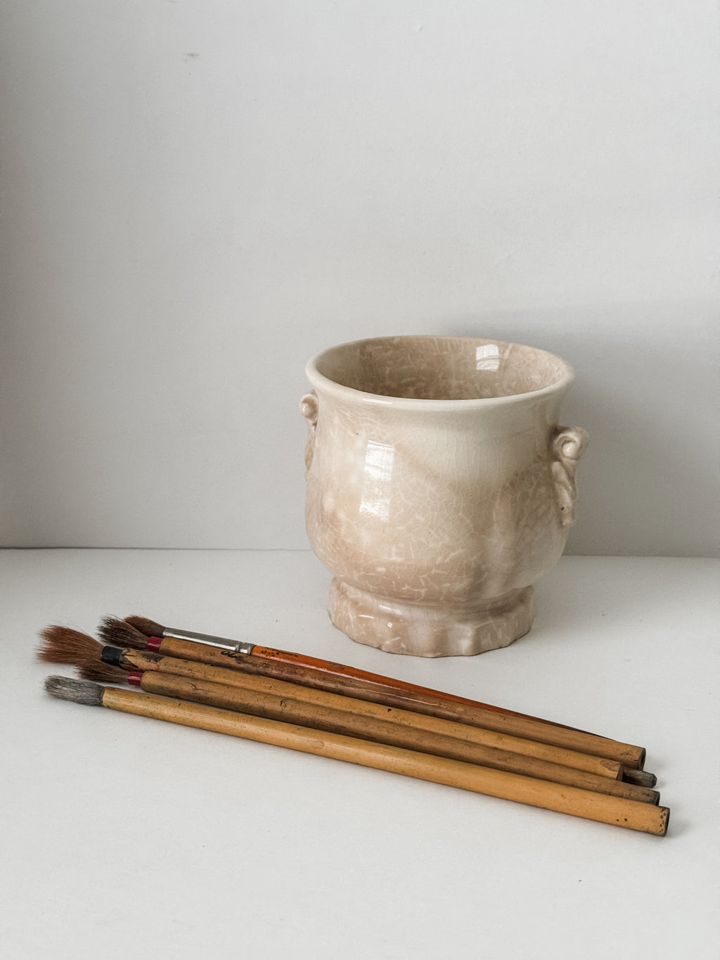 Small Vintage Ironstone Vessel With Paintbrush Collection