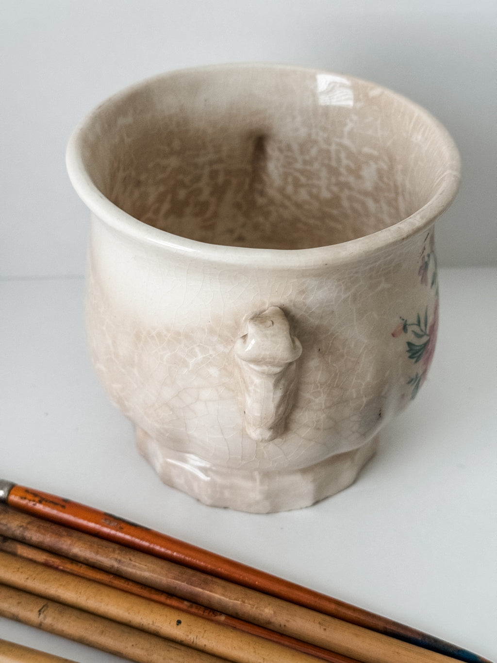 Small Vintage Ironstone Vessel With Paintbrush Collection