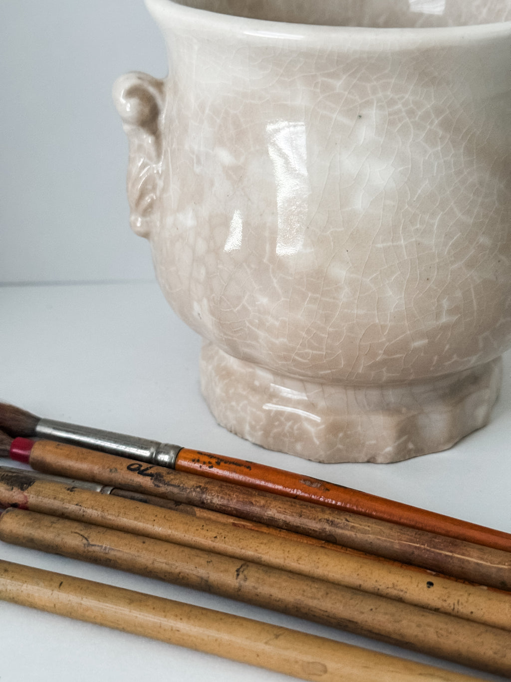 Small Vintage Ironstone Vessel With Paintbrush Collection