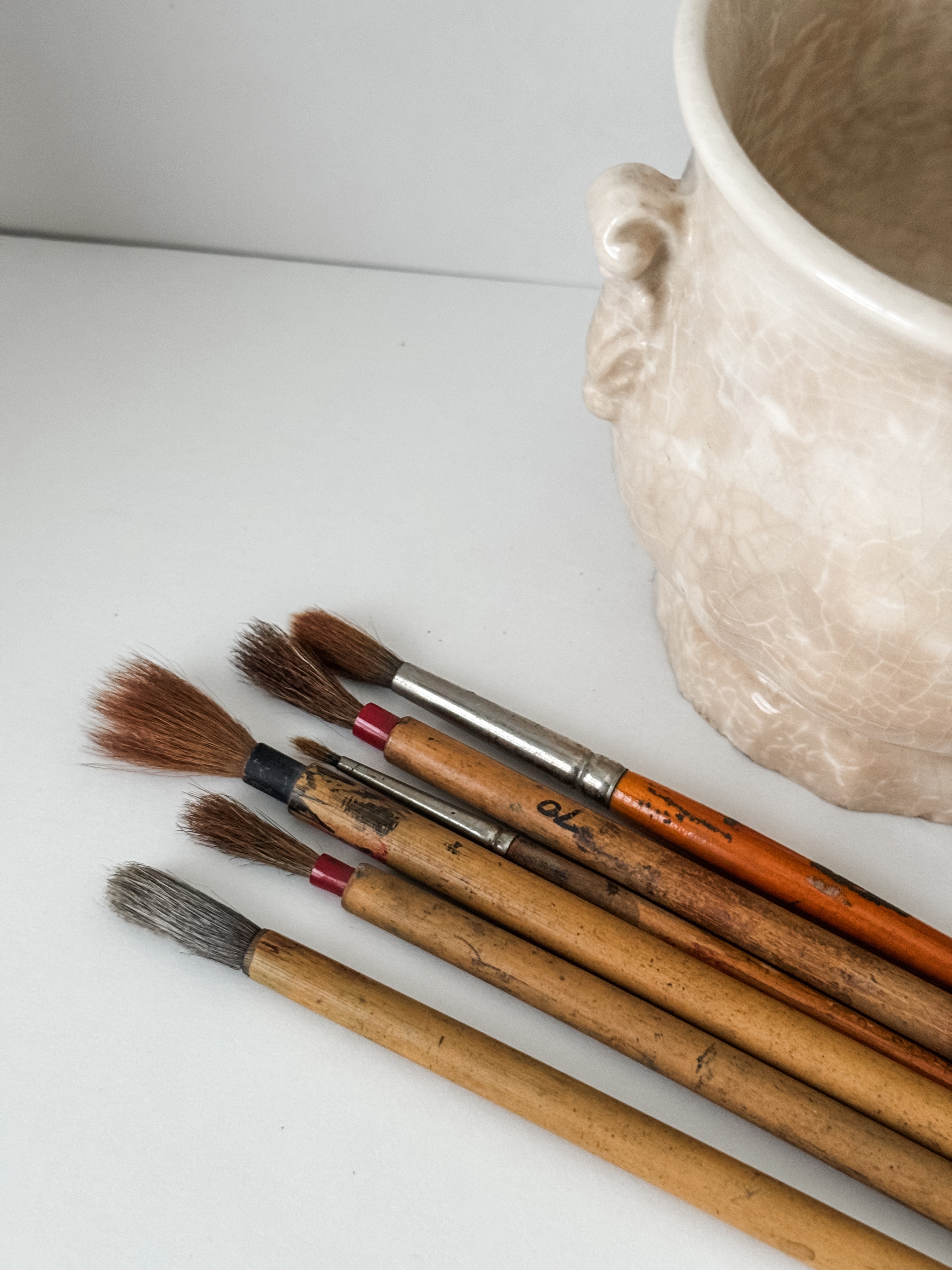 Small Vintage Ironstone Vessel With Paintbrush Collection