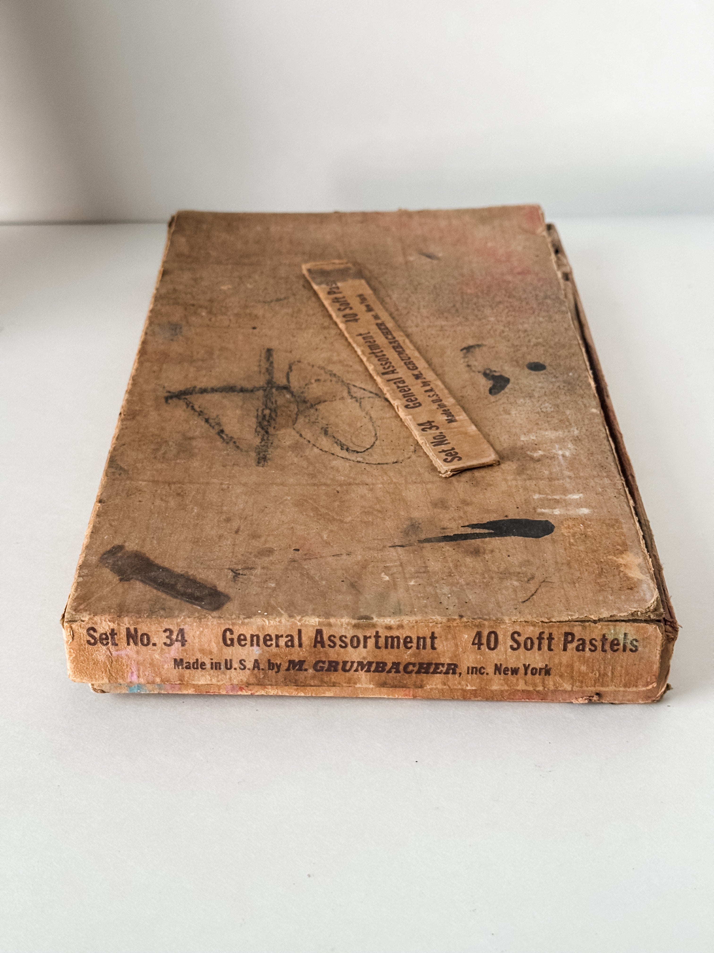 Tattered Vintage Cardboard Box Of Art Pastels