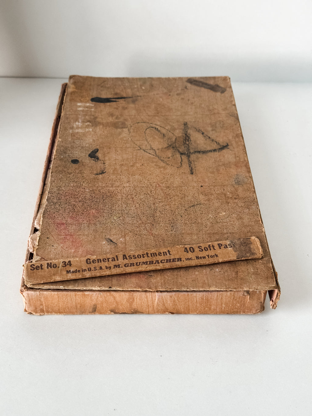 Tattered Vintage Cardboard Box Of Art Pastels