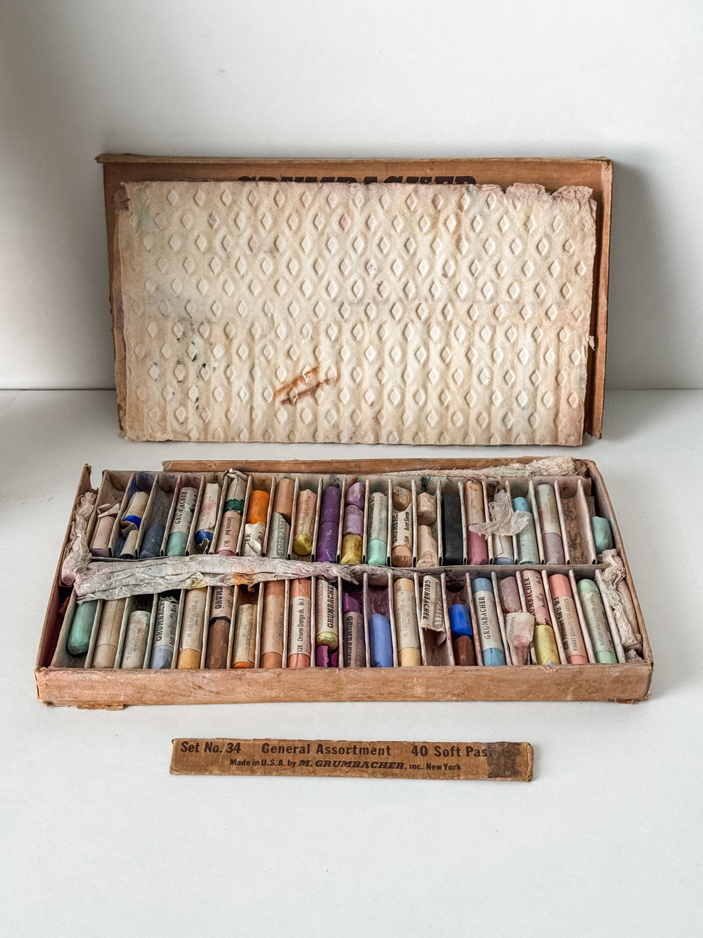 Tattered Vintage Cardboard Box Of Art Pastels