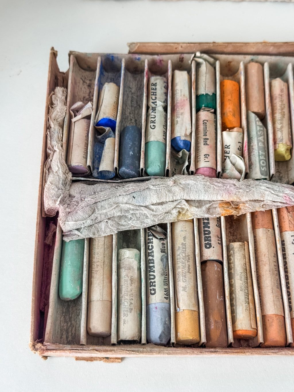 Tattered Vintage Cardboard Box Of Art Pastels
