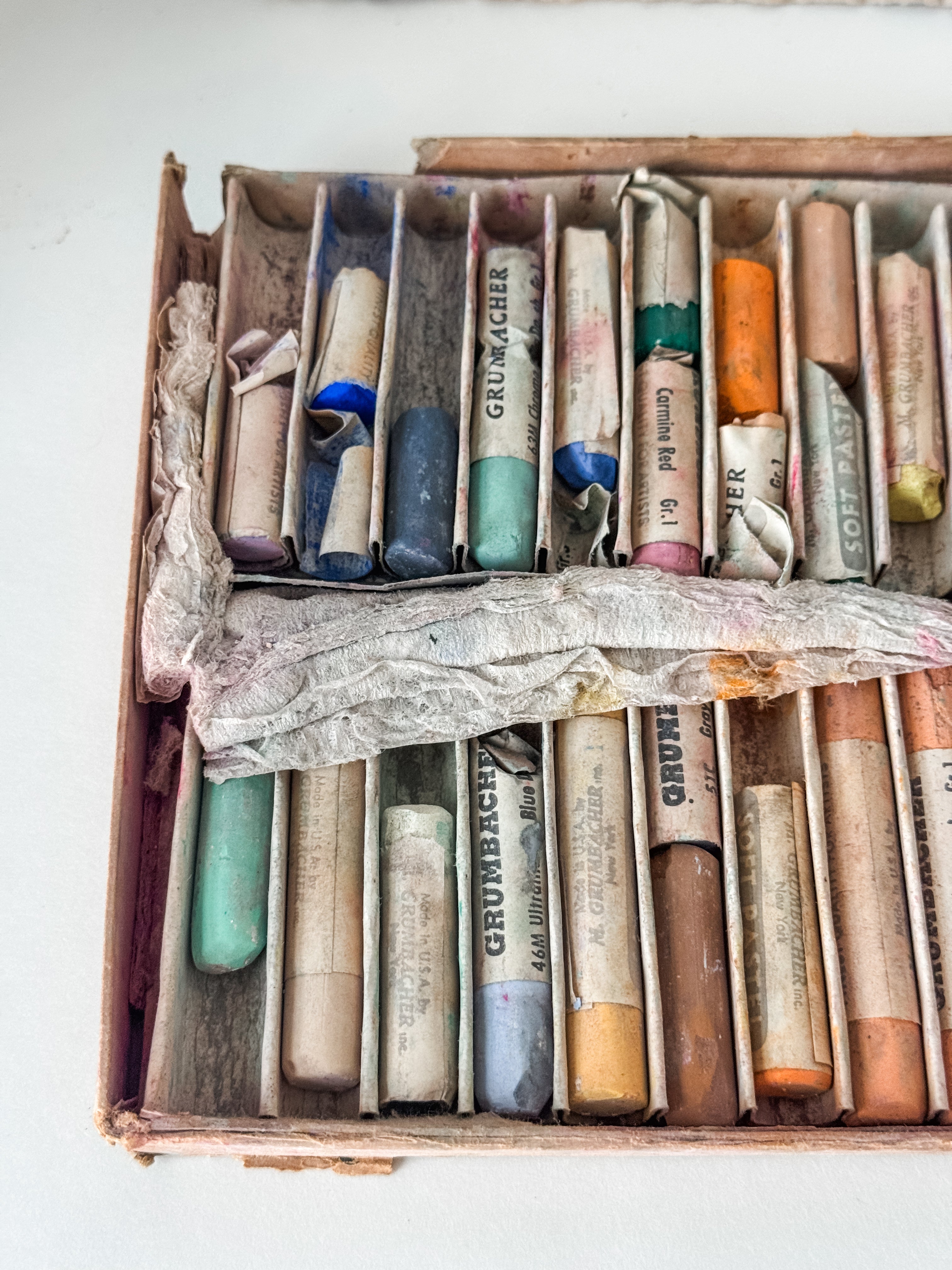Tattered Vintage Cardboard Box Of Art Pastels