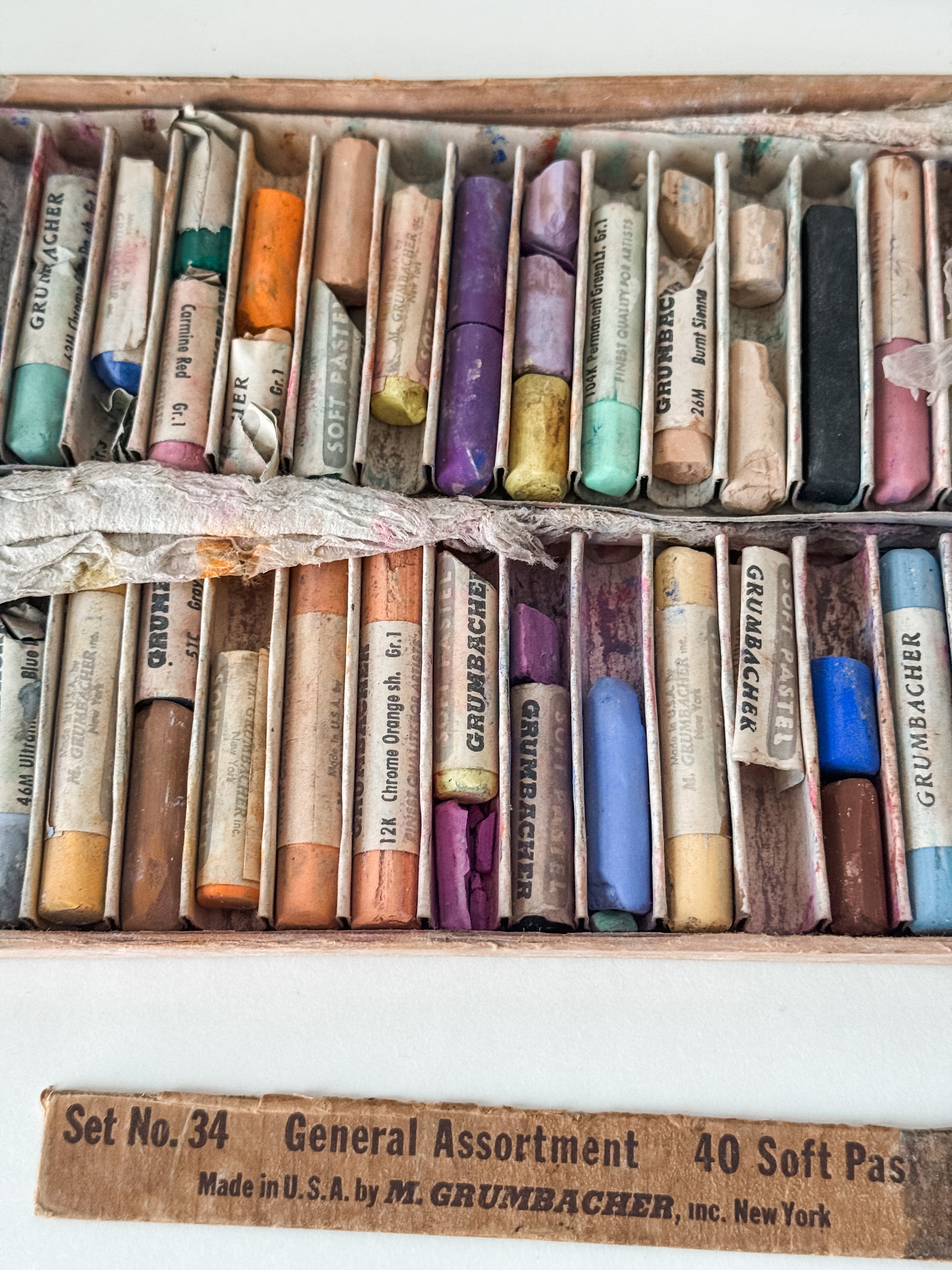 Tattered Vintage Cardboard Box Of Art Pastels