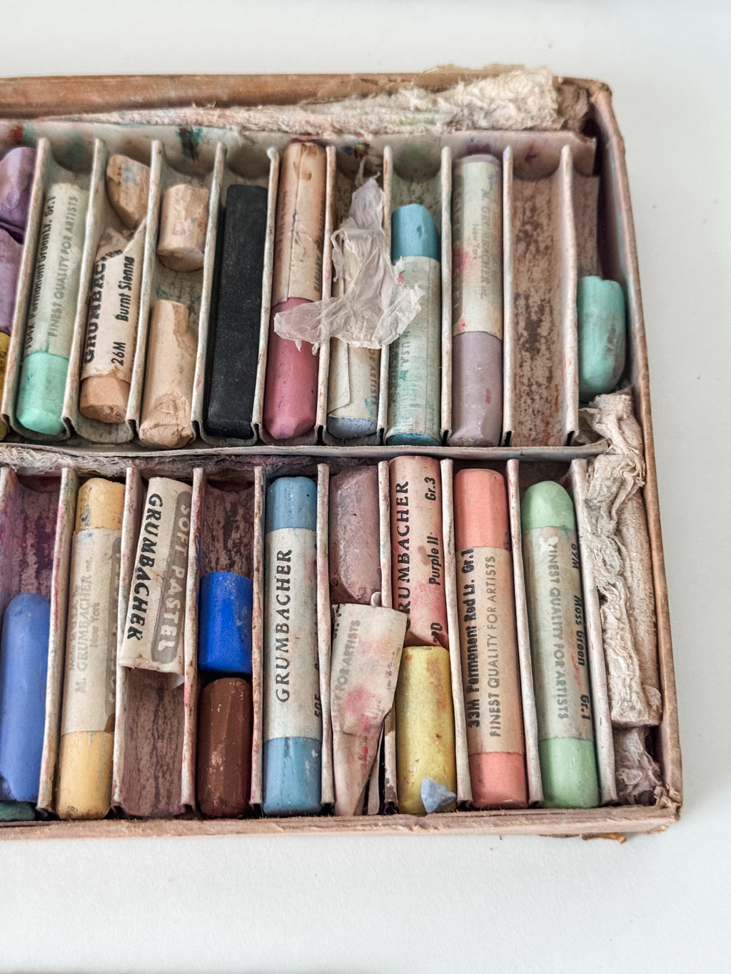 Tattered Vintage Cardboard Box Of Art Pastels
