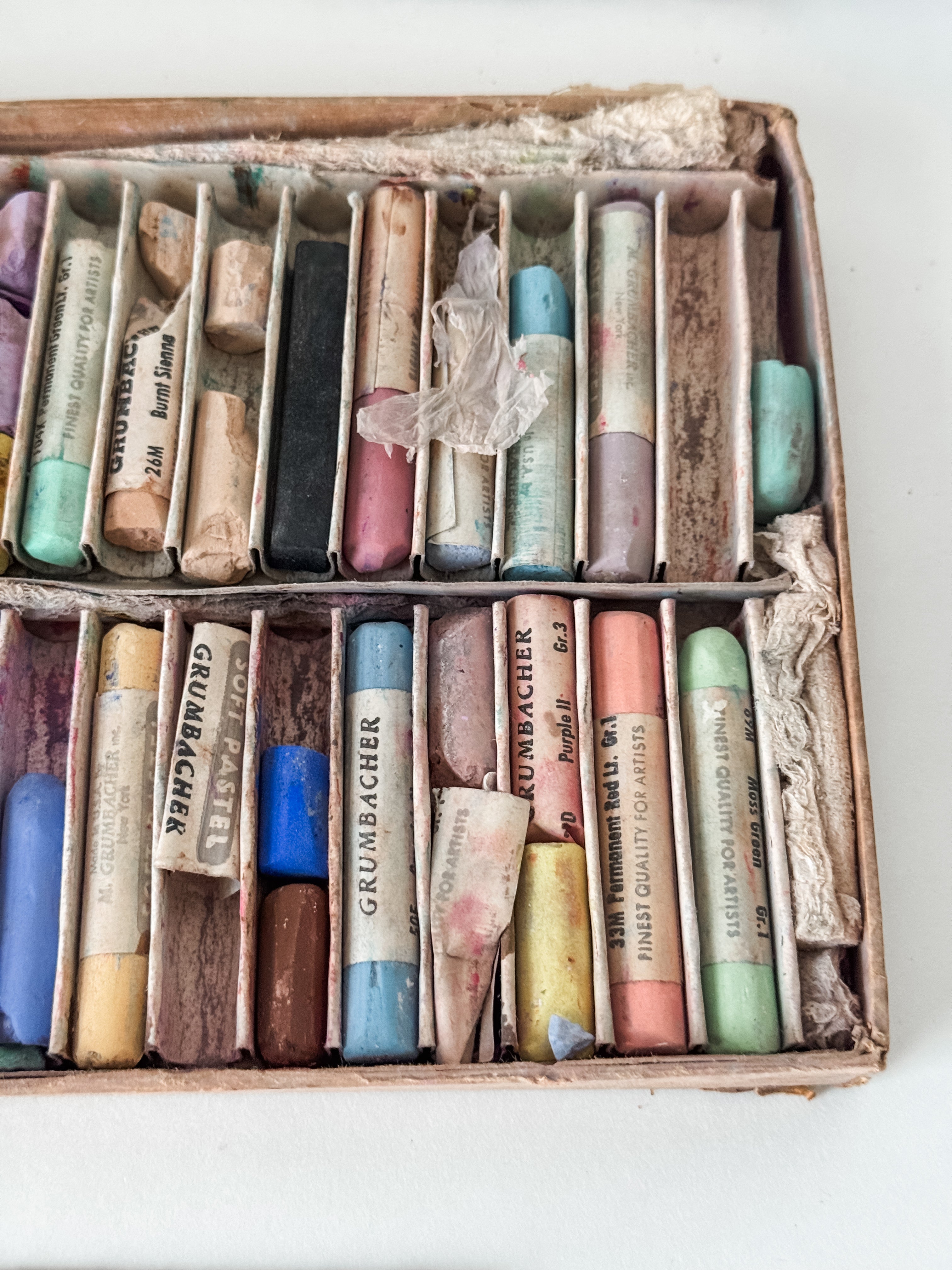 Tattered Vintage Cardboard Box Of Art Pastels