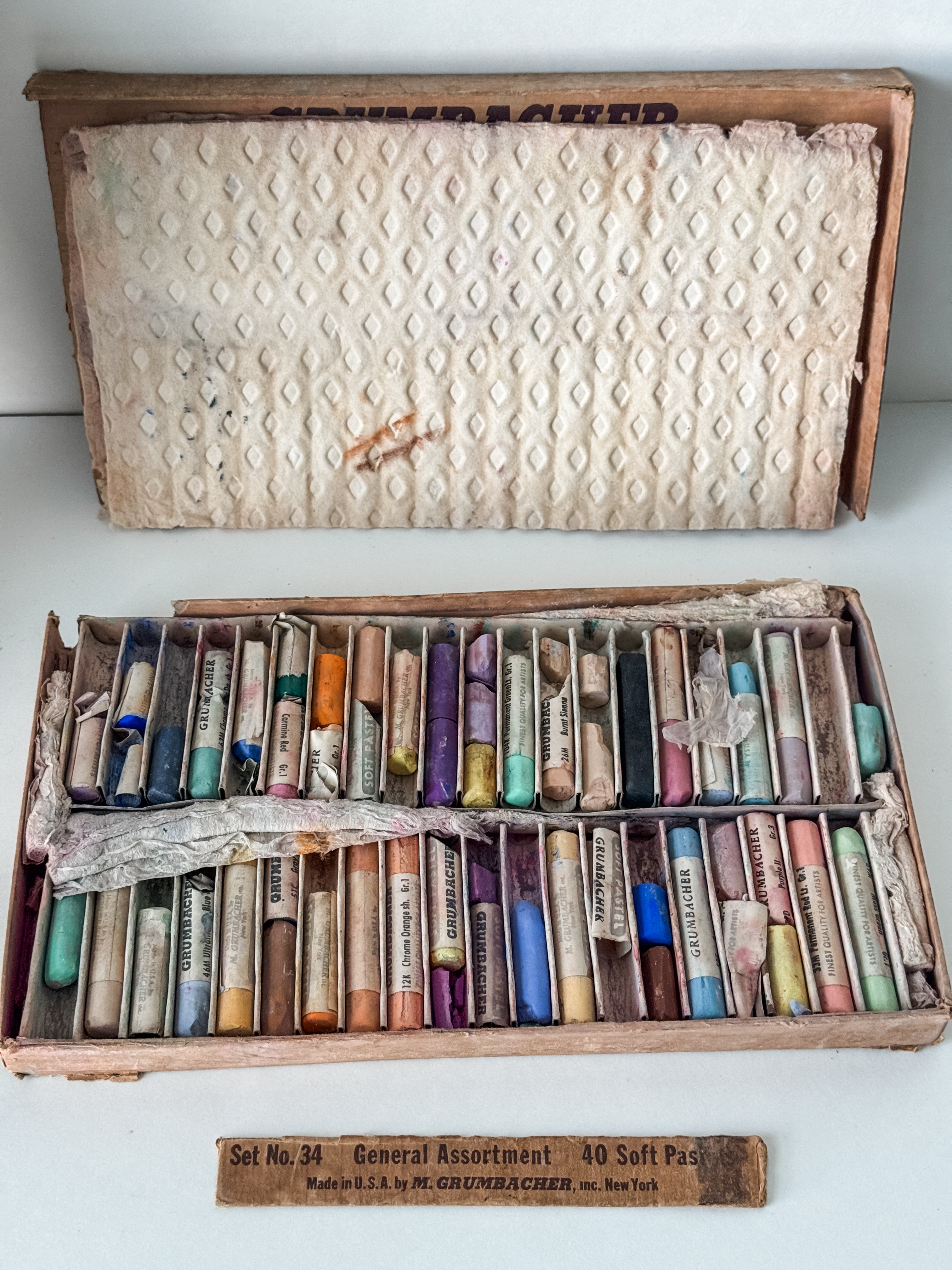 Tattered Vintage Cardboard Box Of Art Pastels
