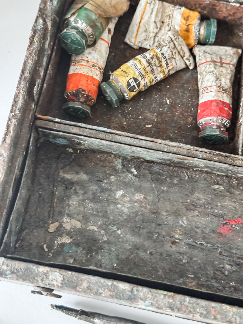 Antique French Artist's Wood Box With Contents And Patina