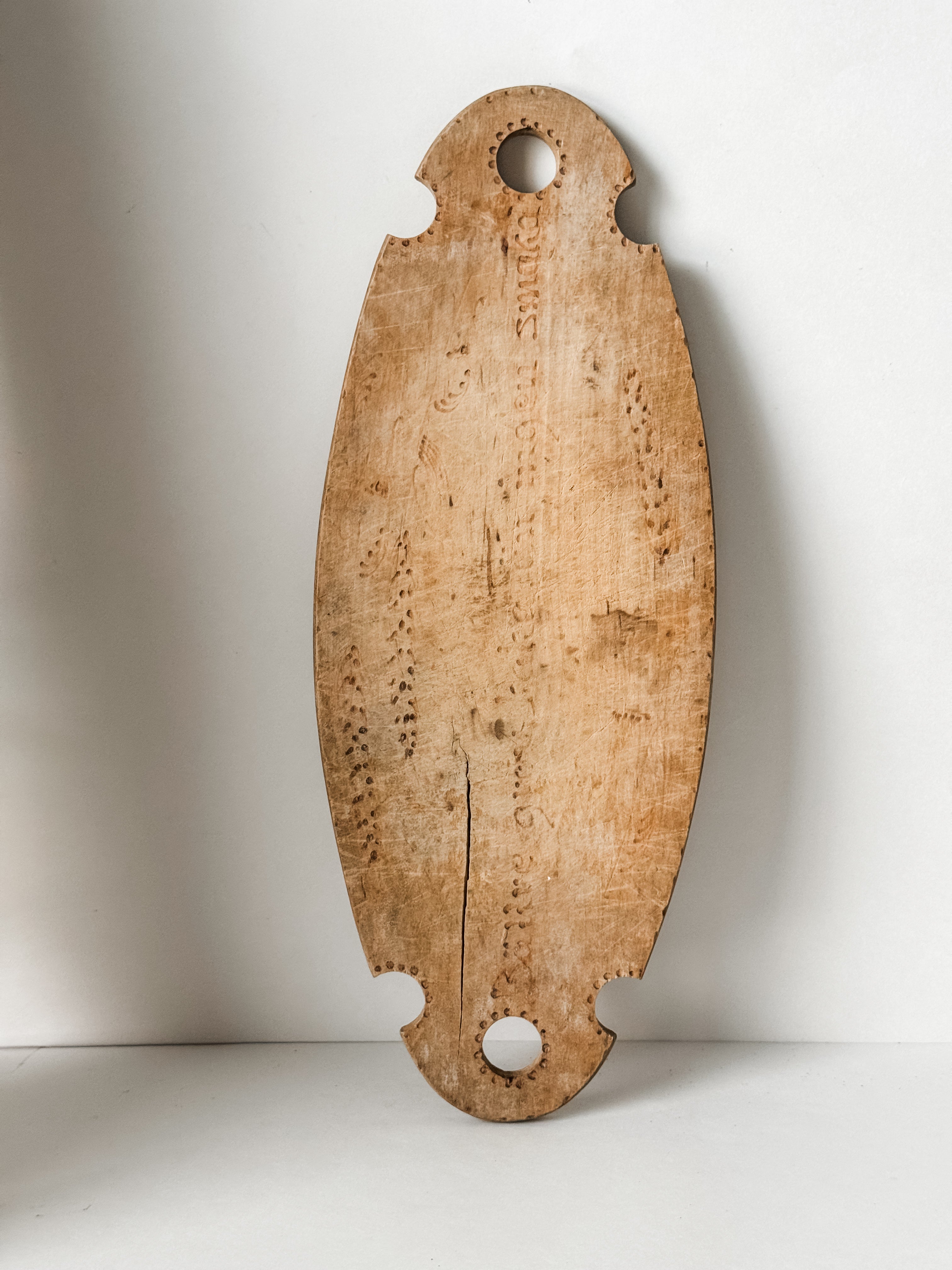 Antique Primitive Scandinavian Bread Board With Carvings
