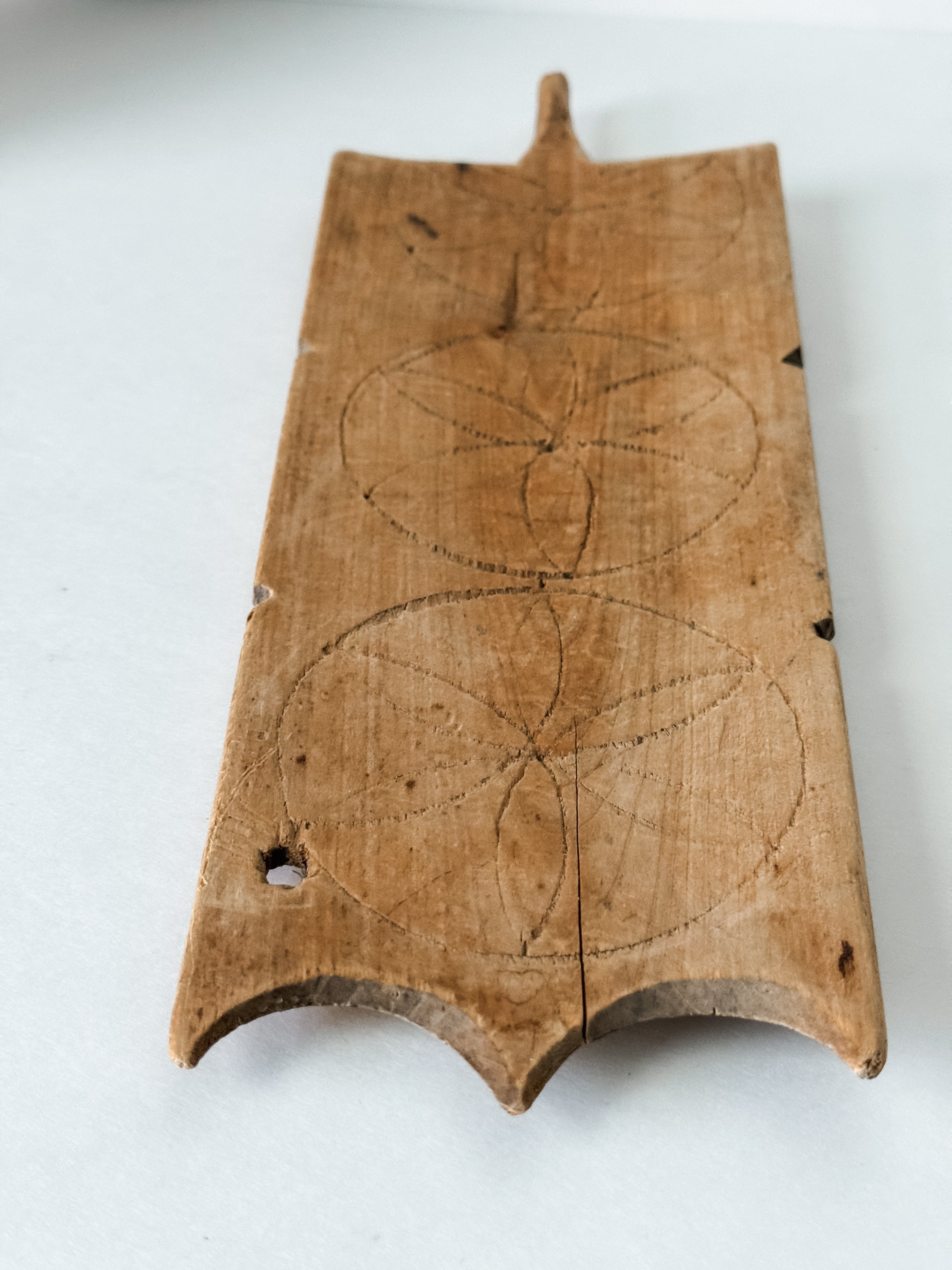 Antique Swedish Carved Wood Flax Spinning Distaff