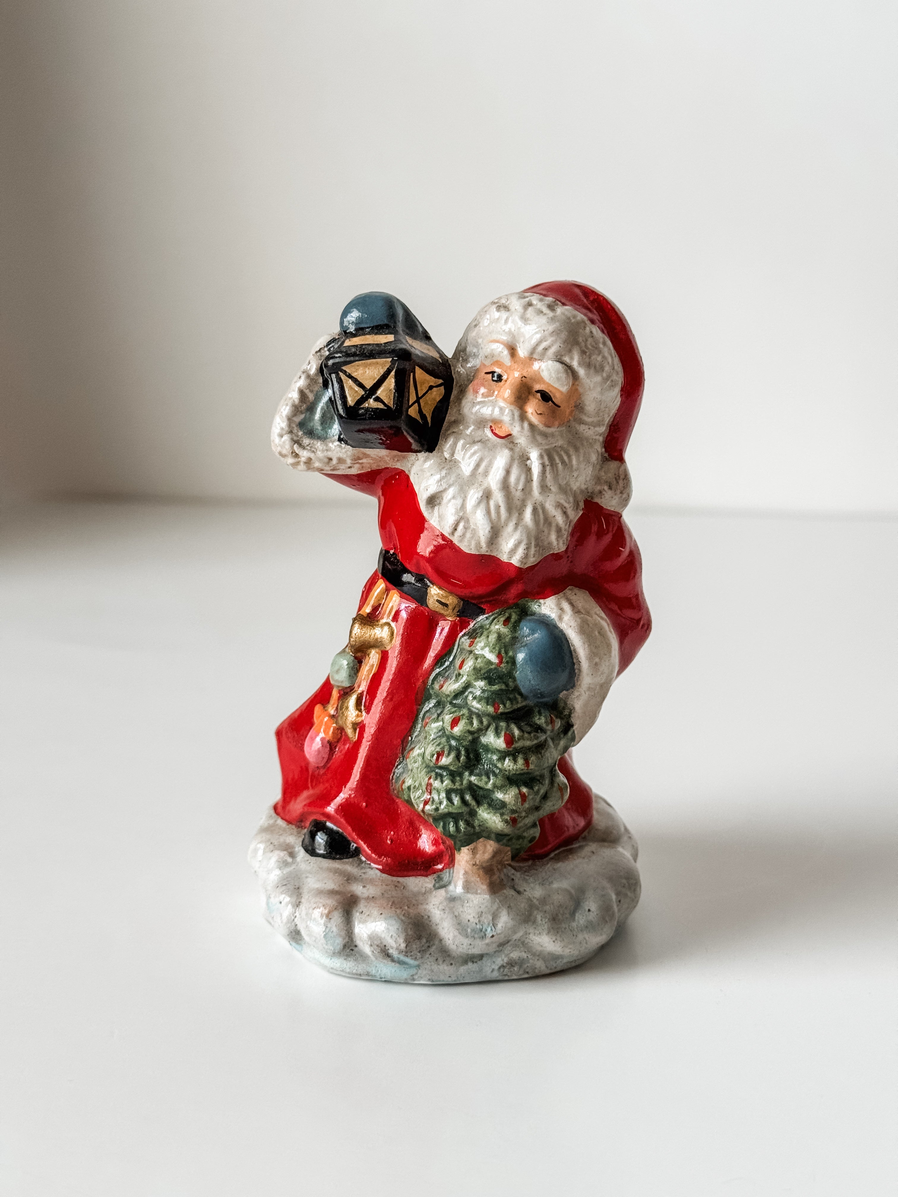 Vintage Hand Painted Ceramic Santa With Lantern