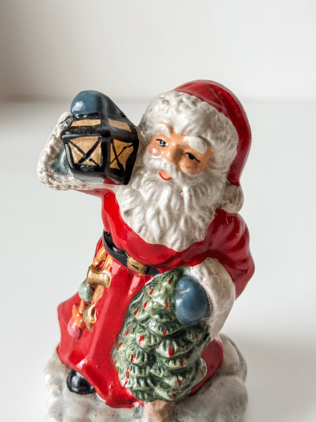 Vintage Hand Painted Ceramic Santa With Lantern