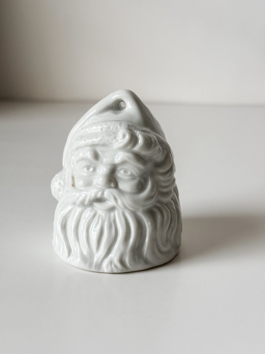 Vintage White Ceramic Santa Bell