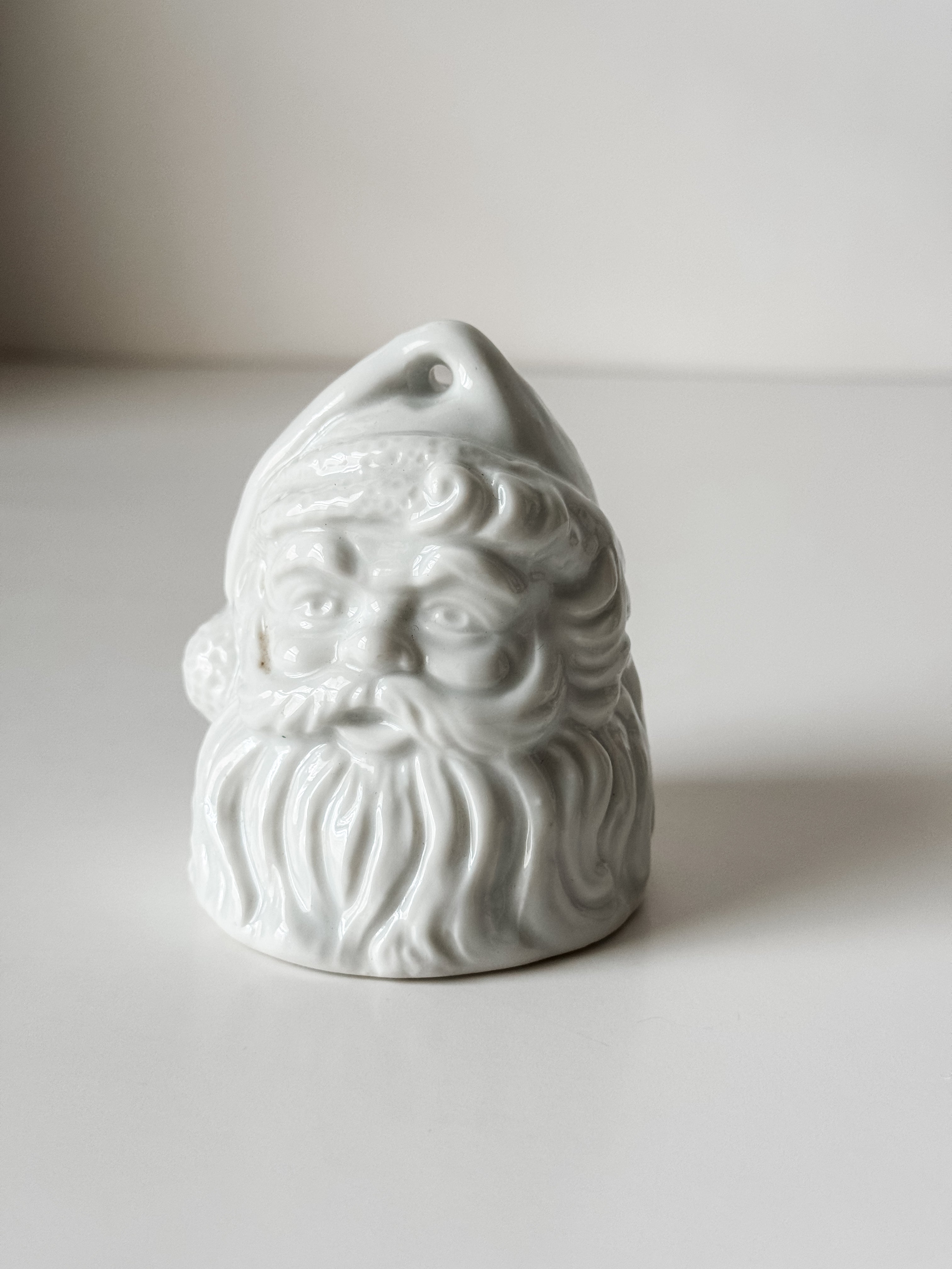 Vintage White Ceramic Santa Bell