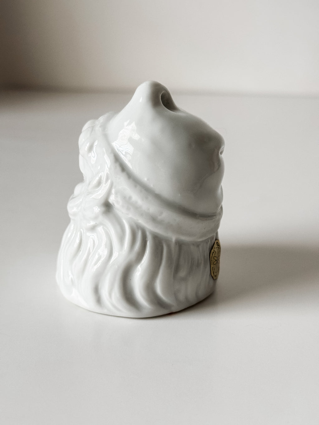 Vintage White Ceramic Santa Bell