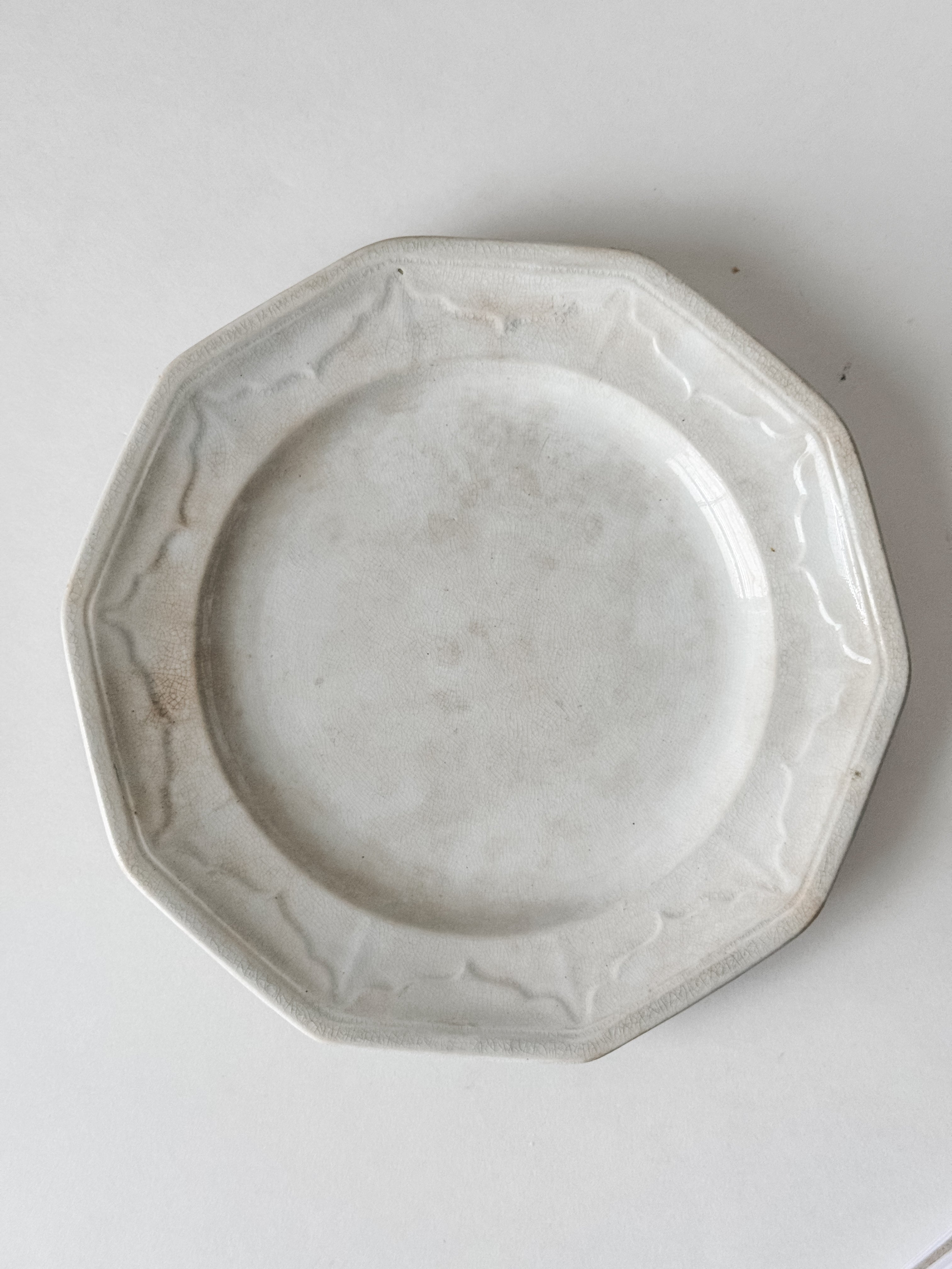 Antique English Ironstone Plate With Staining and Crazing