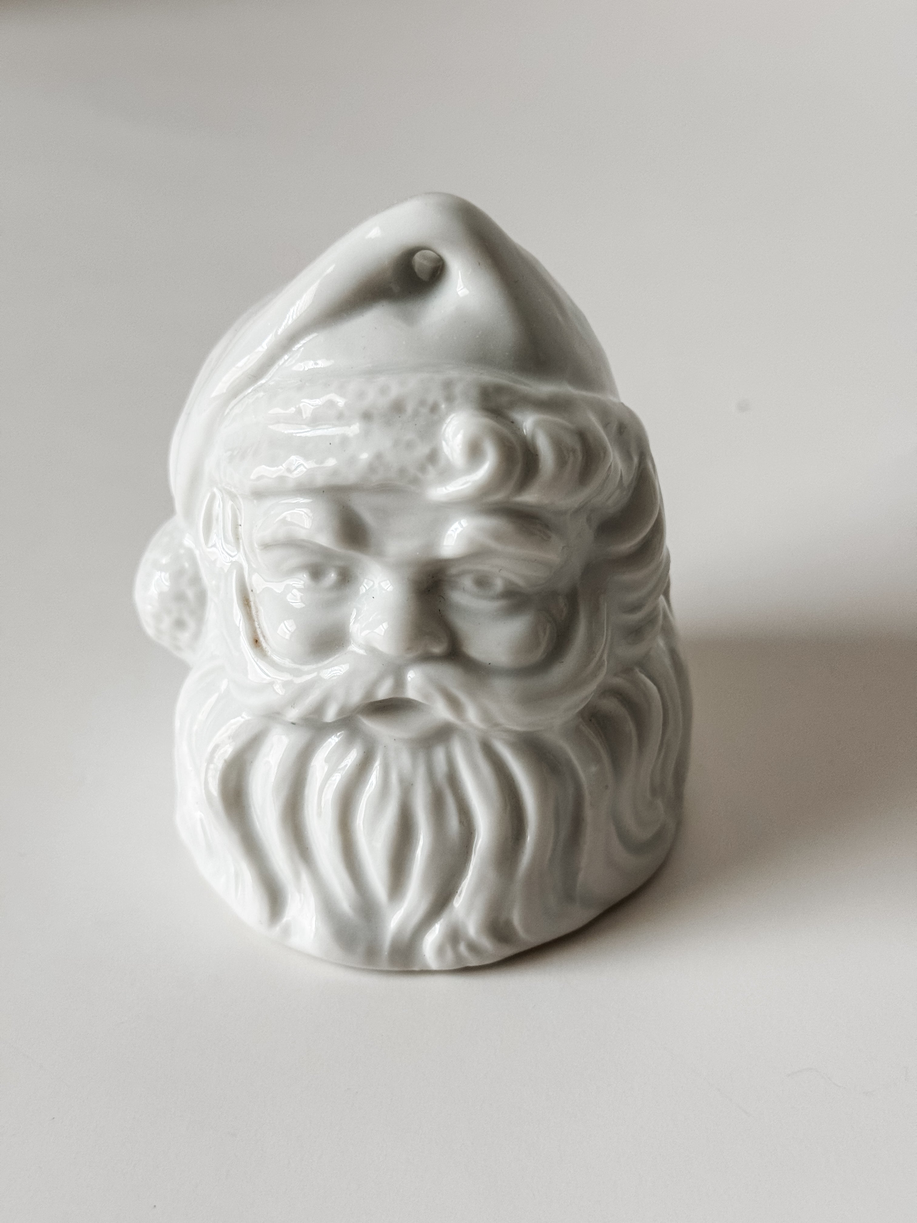 Vintage White Ceramic Santa Bell