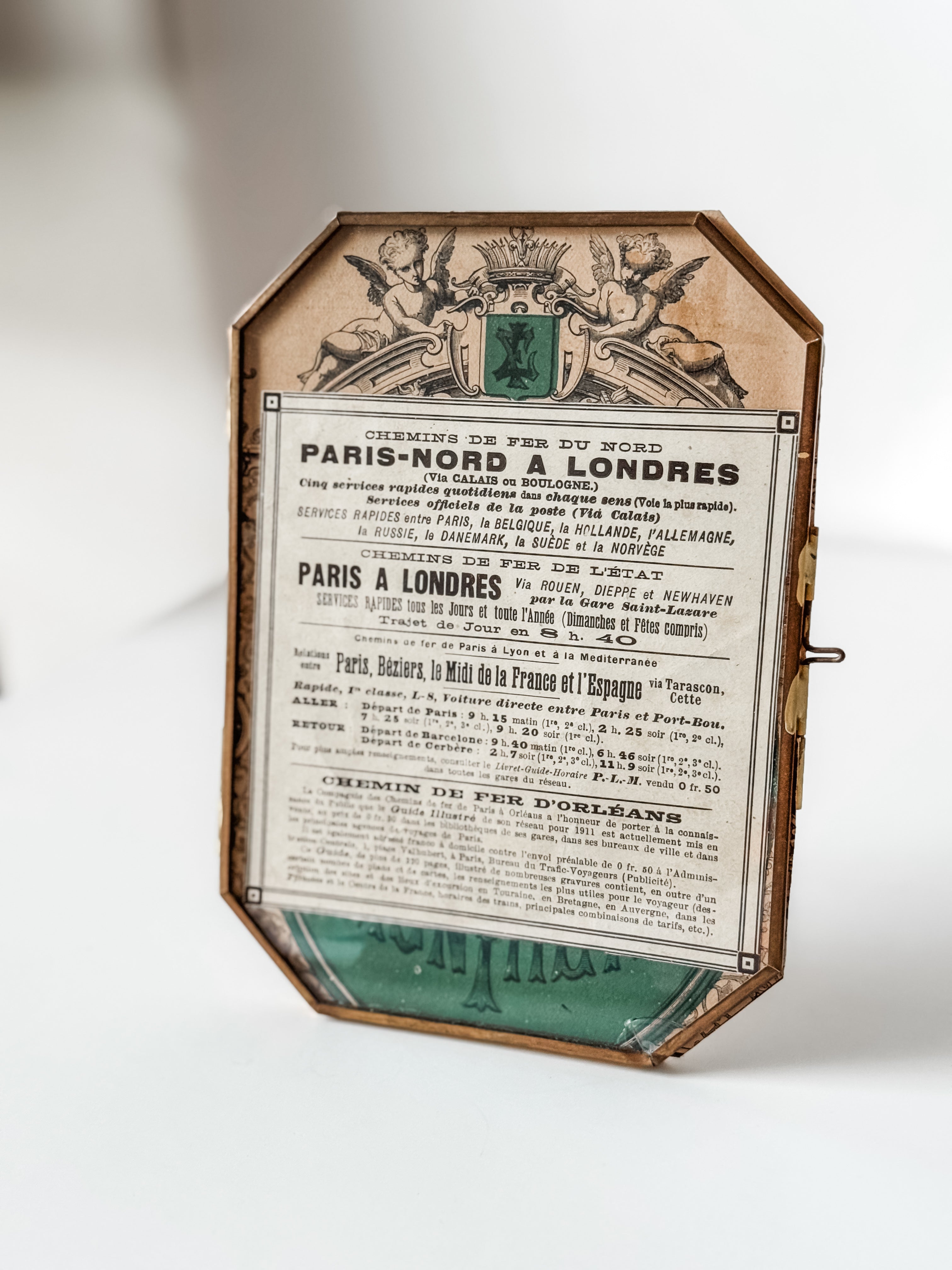 Framed Antique Parisian Train Route Schedule